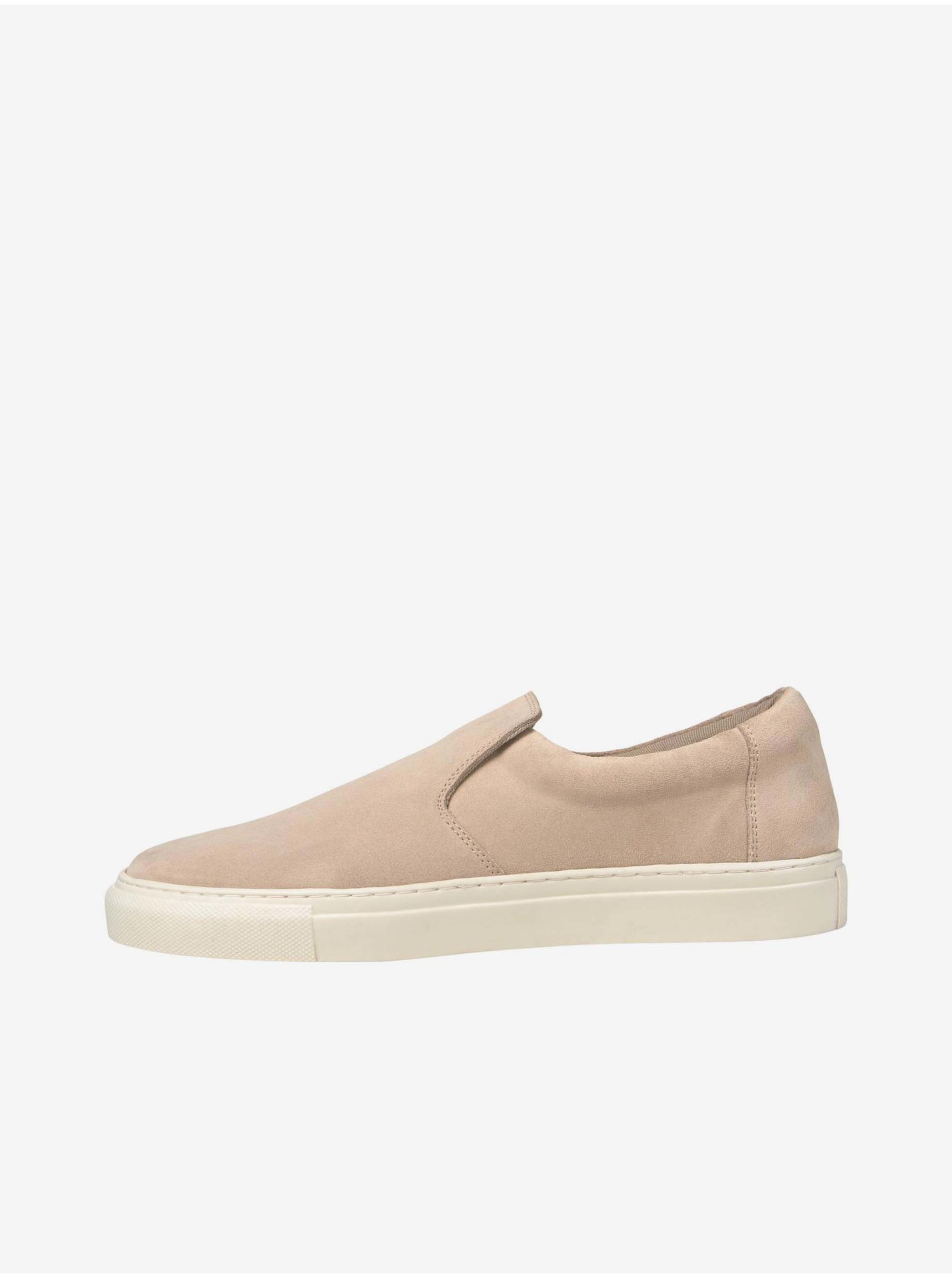 Levně Béžové semišové slip on tenisky Jack & Jones Clive