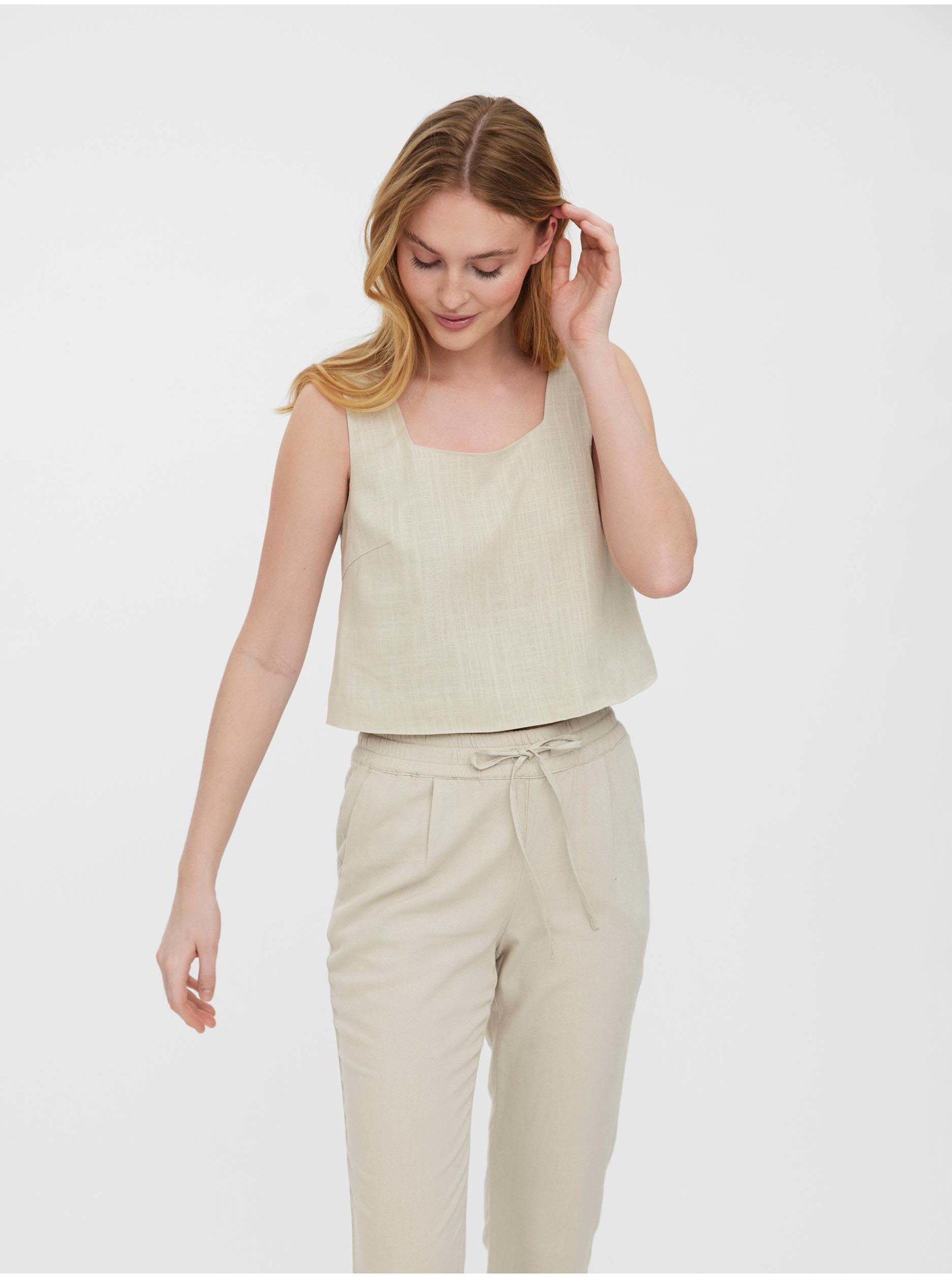 E-shop Béžové volné cropped tílko VERO MODA Josie