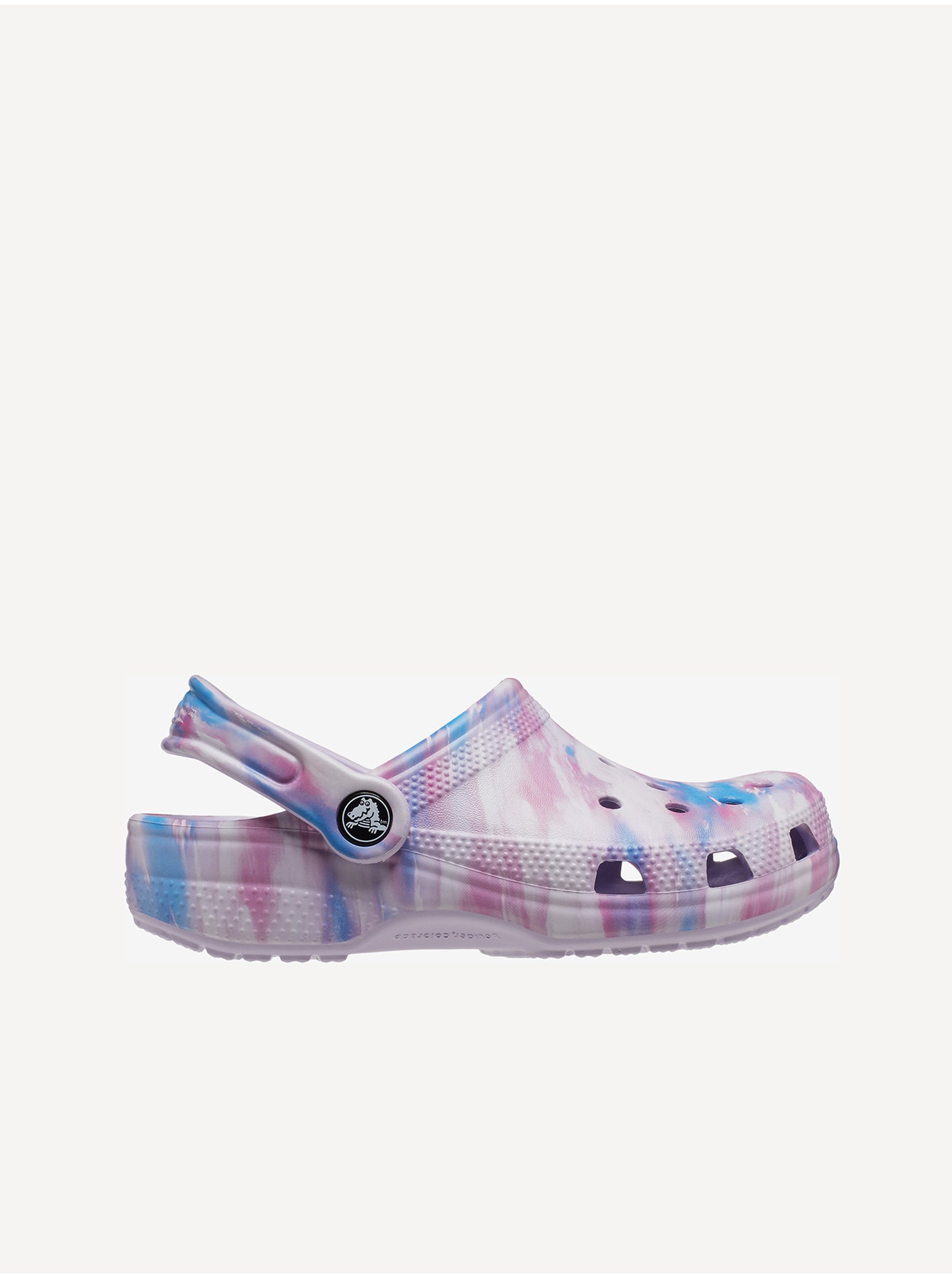 Levně Světle fialové holčičí vzorované pantofle Crocs Classic