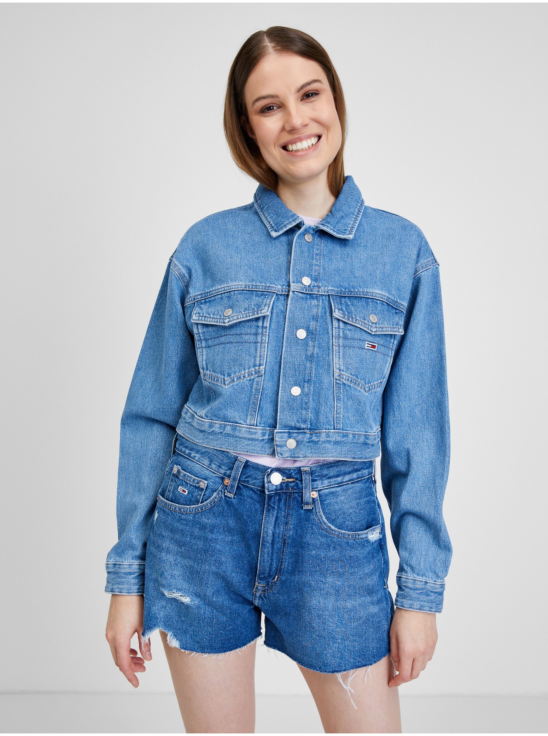 E-shop Rifľové bundy pre ženy Tommy Jeans - modrá