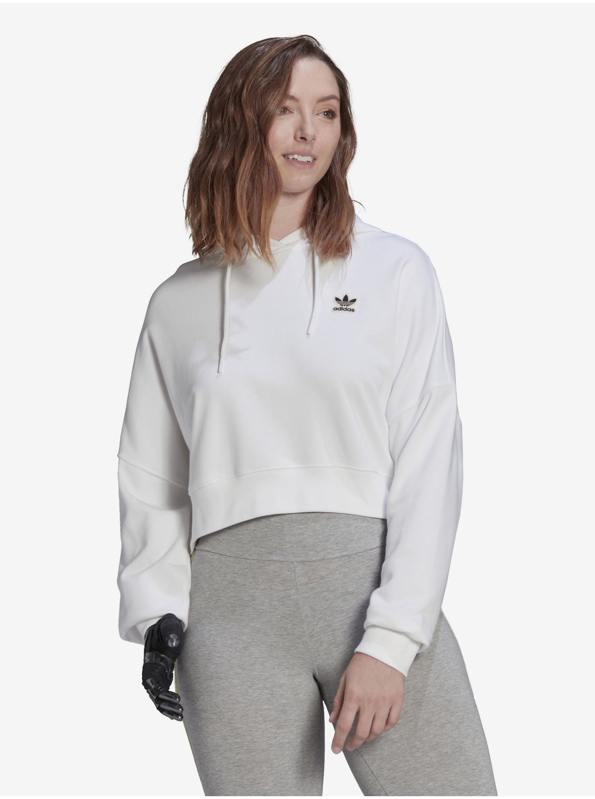 E-shop Bílá dámská cropped mikina s kapucí adidas Originals