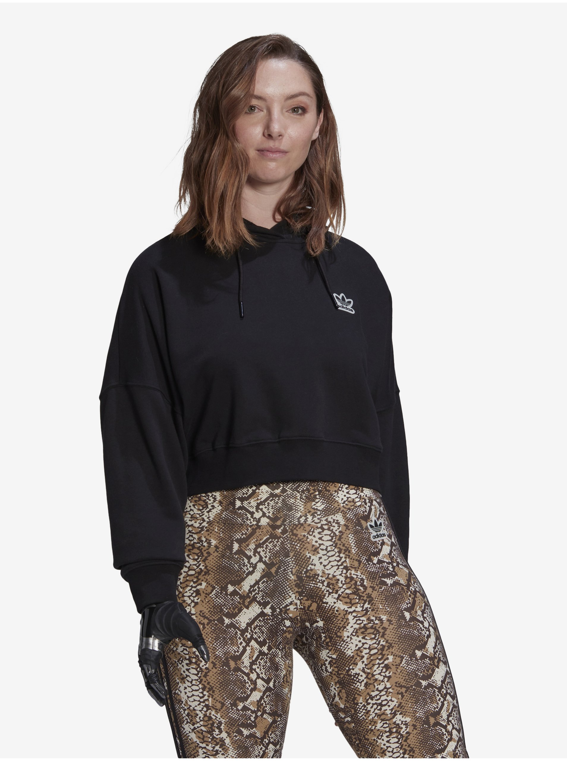 E-shop Čierna dámska cropped mikina s kapucňou adidas Originals