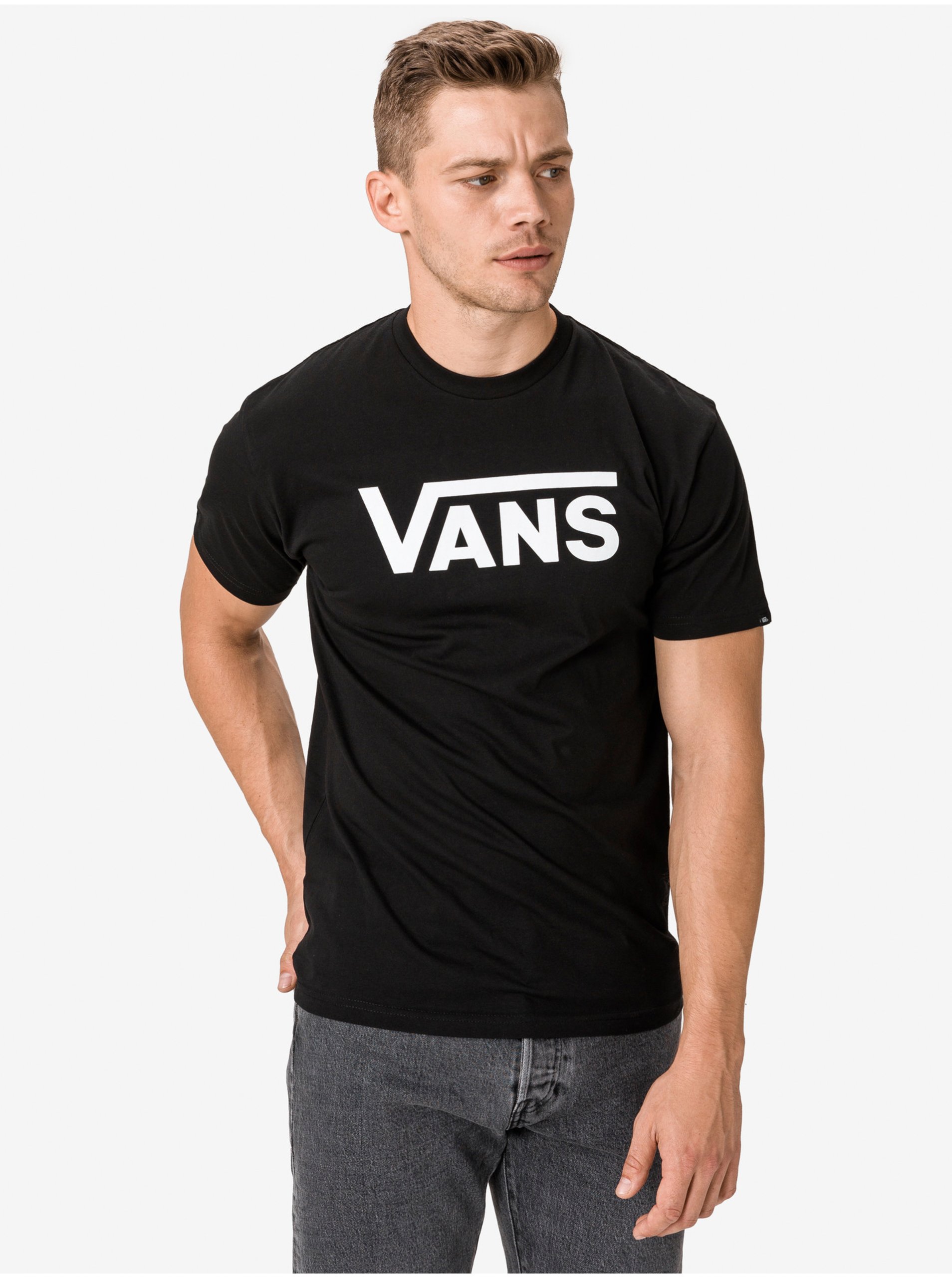 Levně Černé pánské tričko s potiskem Vans