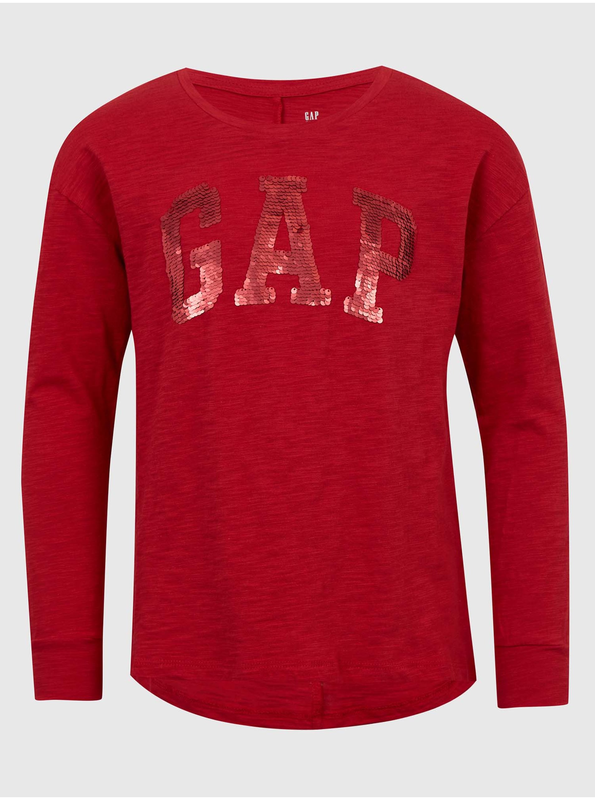 Lacno Červené dievčenské tričko logo GAP flitre
