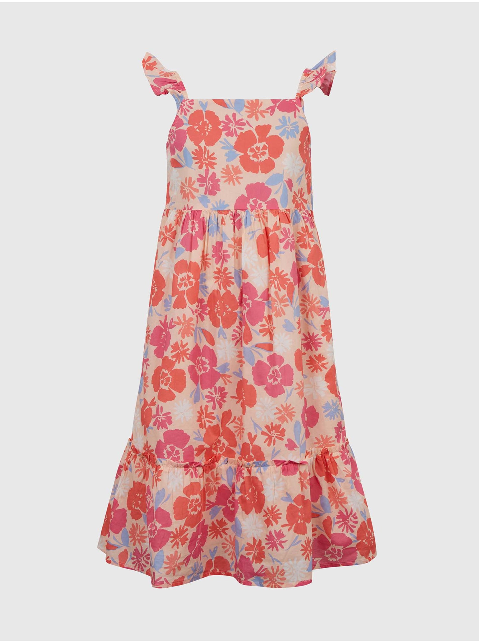 E-shop Červené dievčenské šaty midi s kvetmi GAP