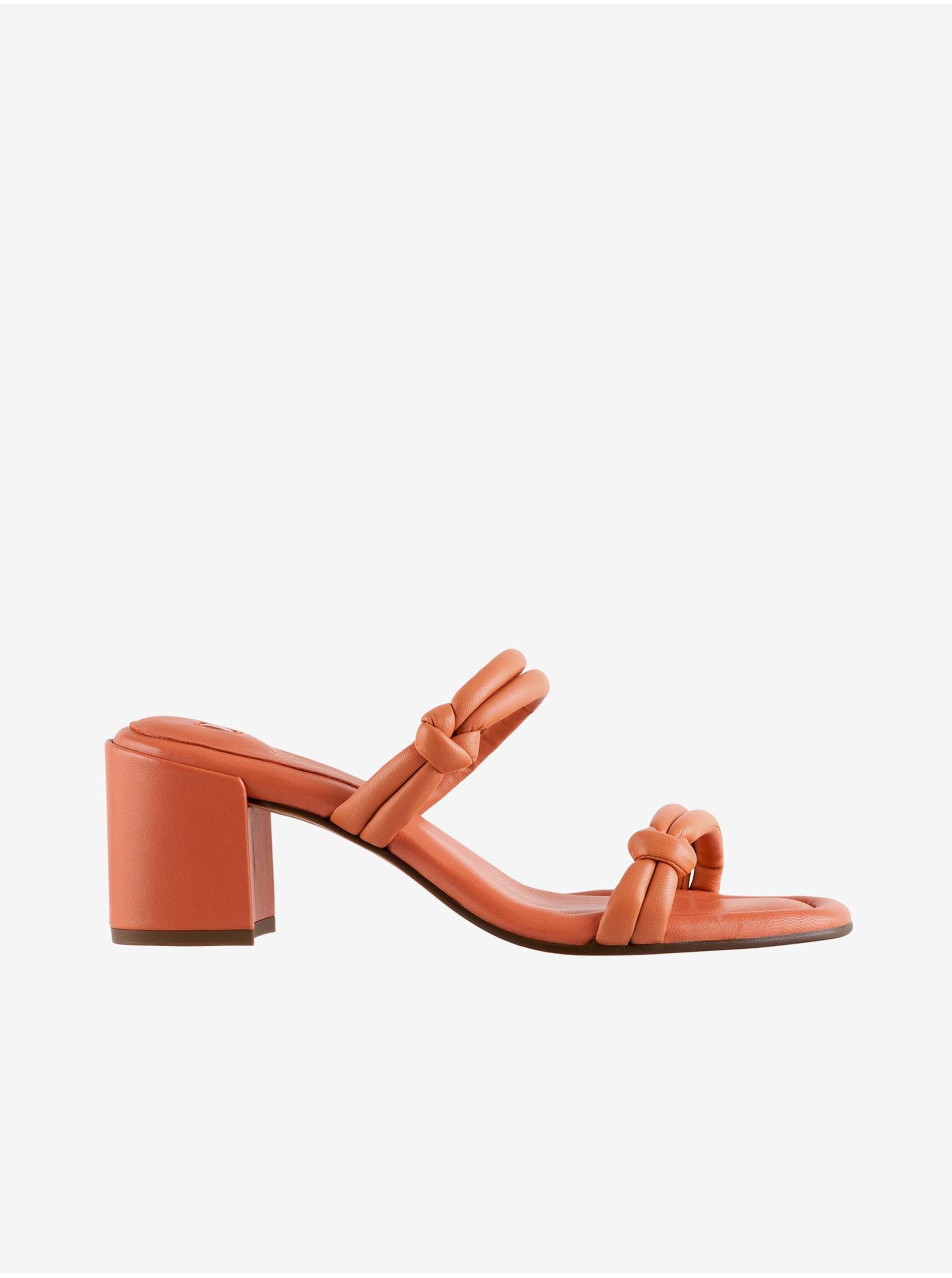 Levně Oranžové dámské kožené pantofle na podpatku Högl Grace