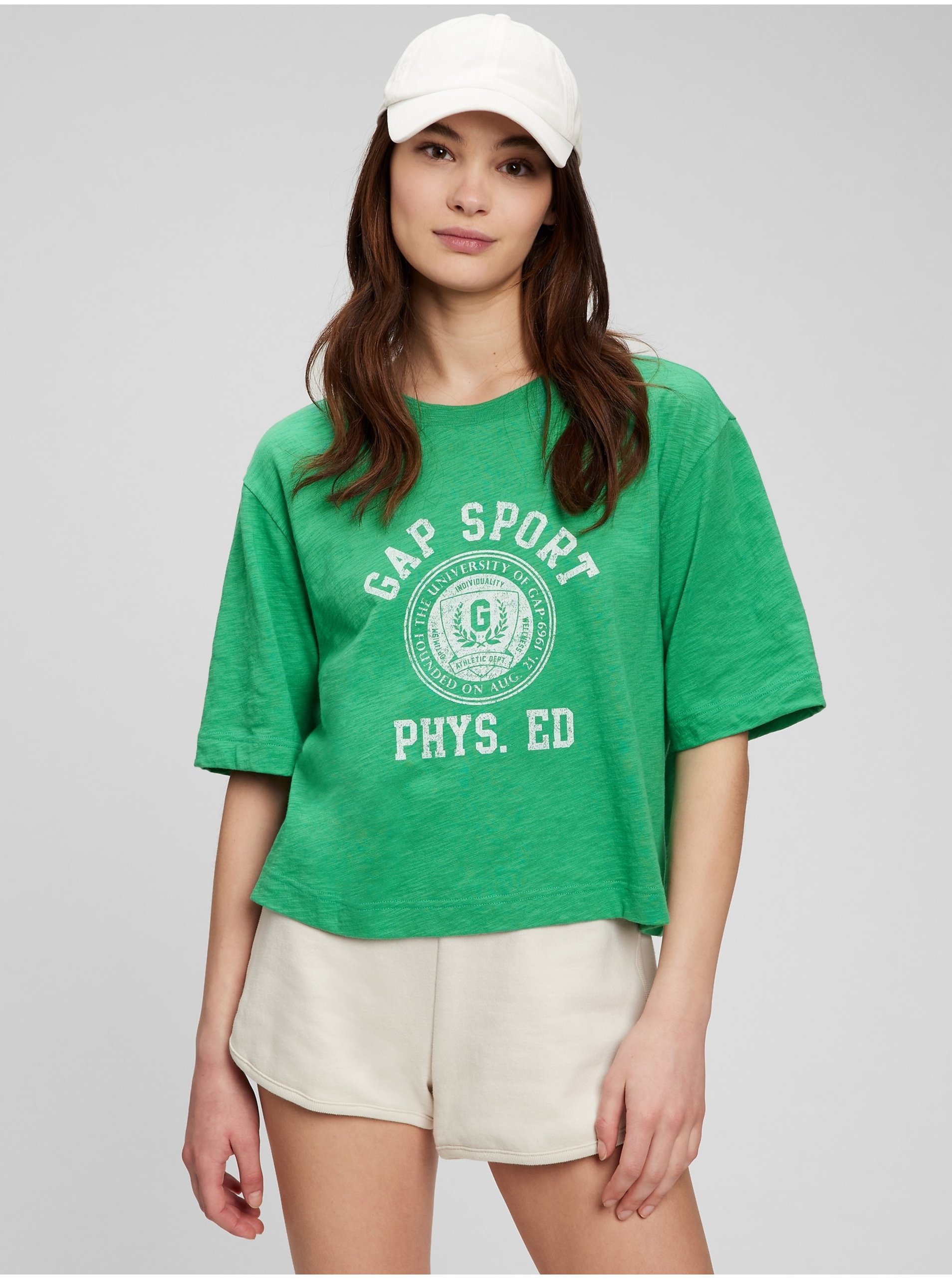 Levně Zelené dámské tričko GAP logo easy sport