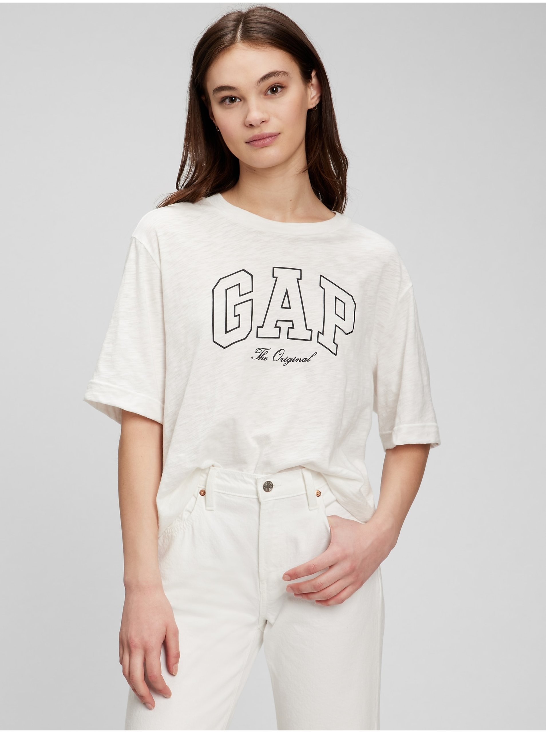 Lacno Biele dámske tričko GAP logo easy
