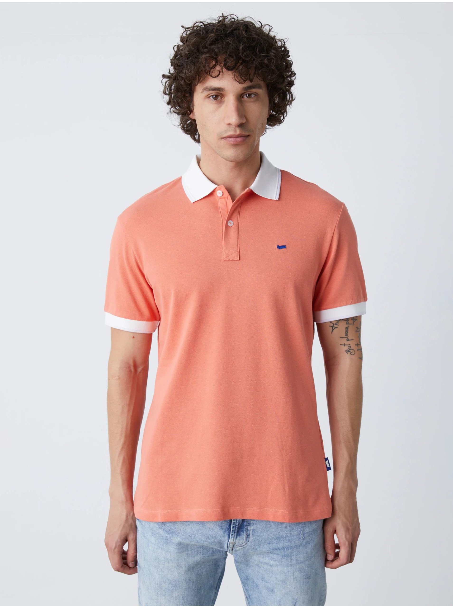 Levně Bílo-oranžové pánské polo tričko GAS Ralph