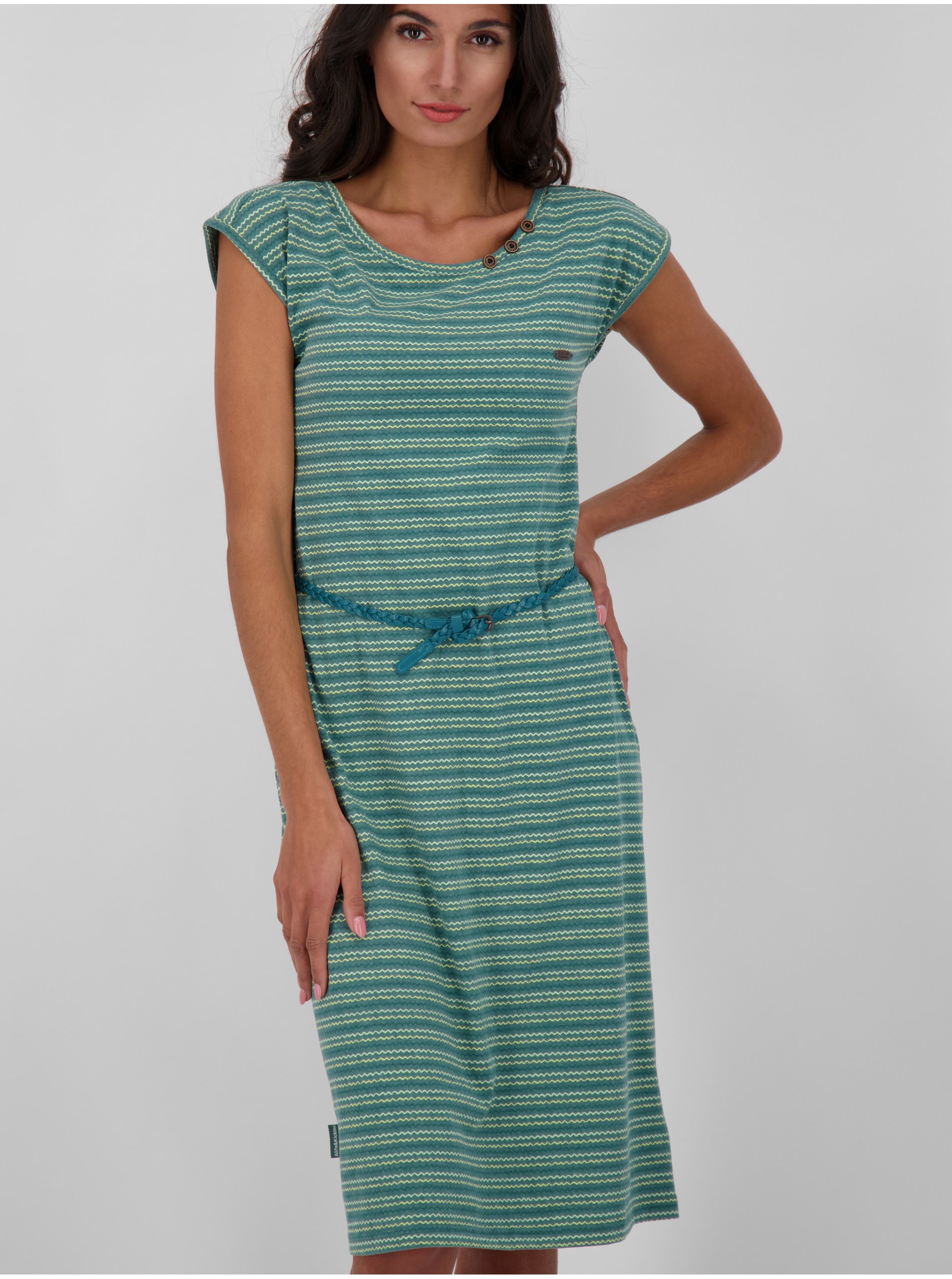 E-shop Zelené dámské pruhované šaty s páskem Alife and Kickin
