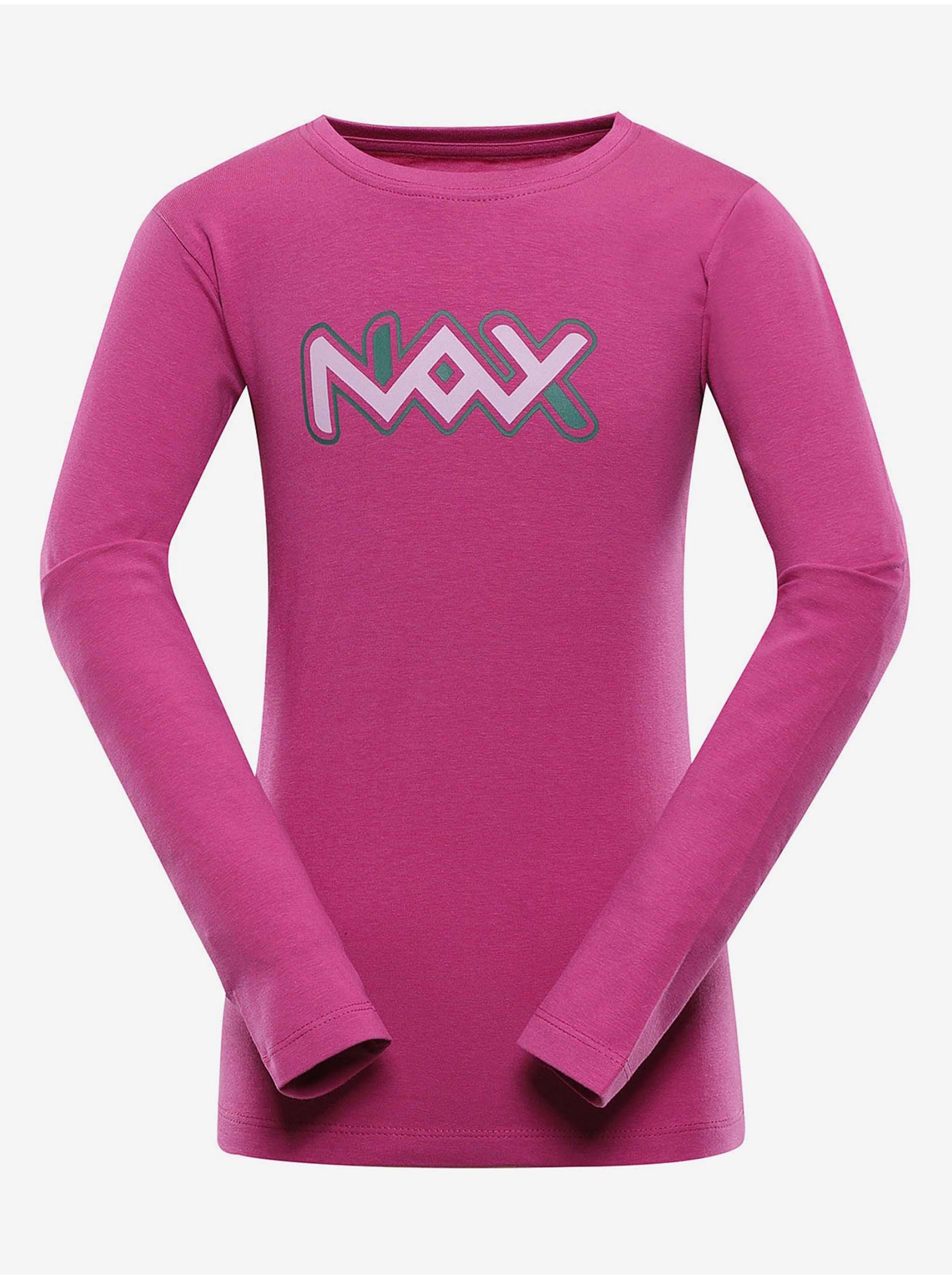 Levně Růžové holčičí tričko s dlouhým rukávem a potiskem NAX Pralano
