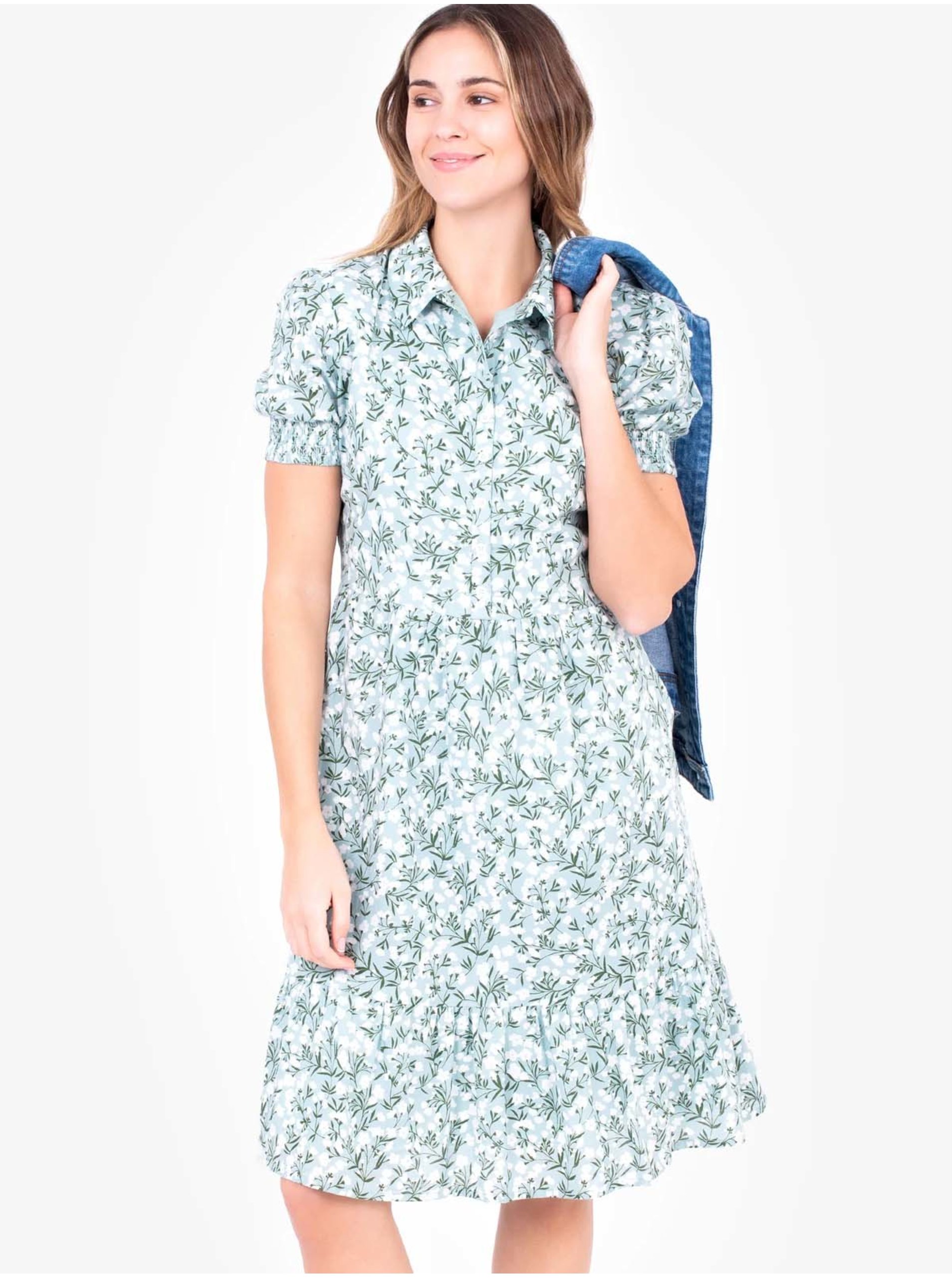 E-shop Svetlozelené dámske kvetované košeľové šaty Brakeburn