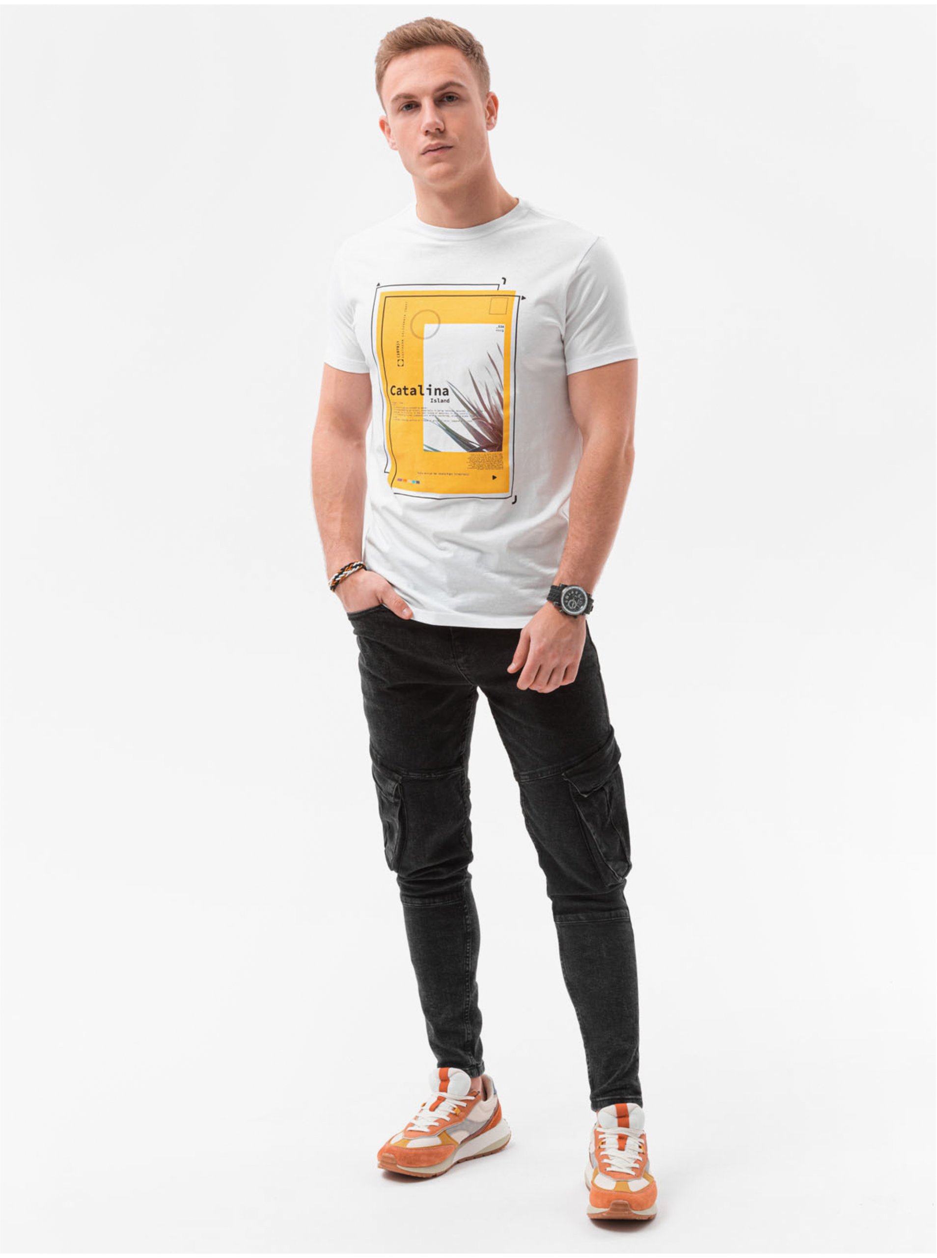 E-shop Biele pánske tričko s potlačou Ombre Clothing S1434 V-13A