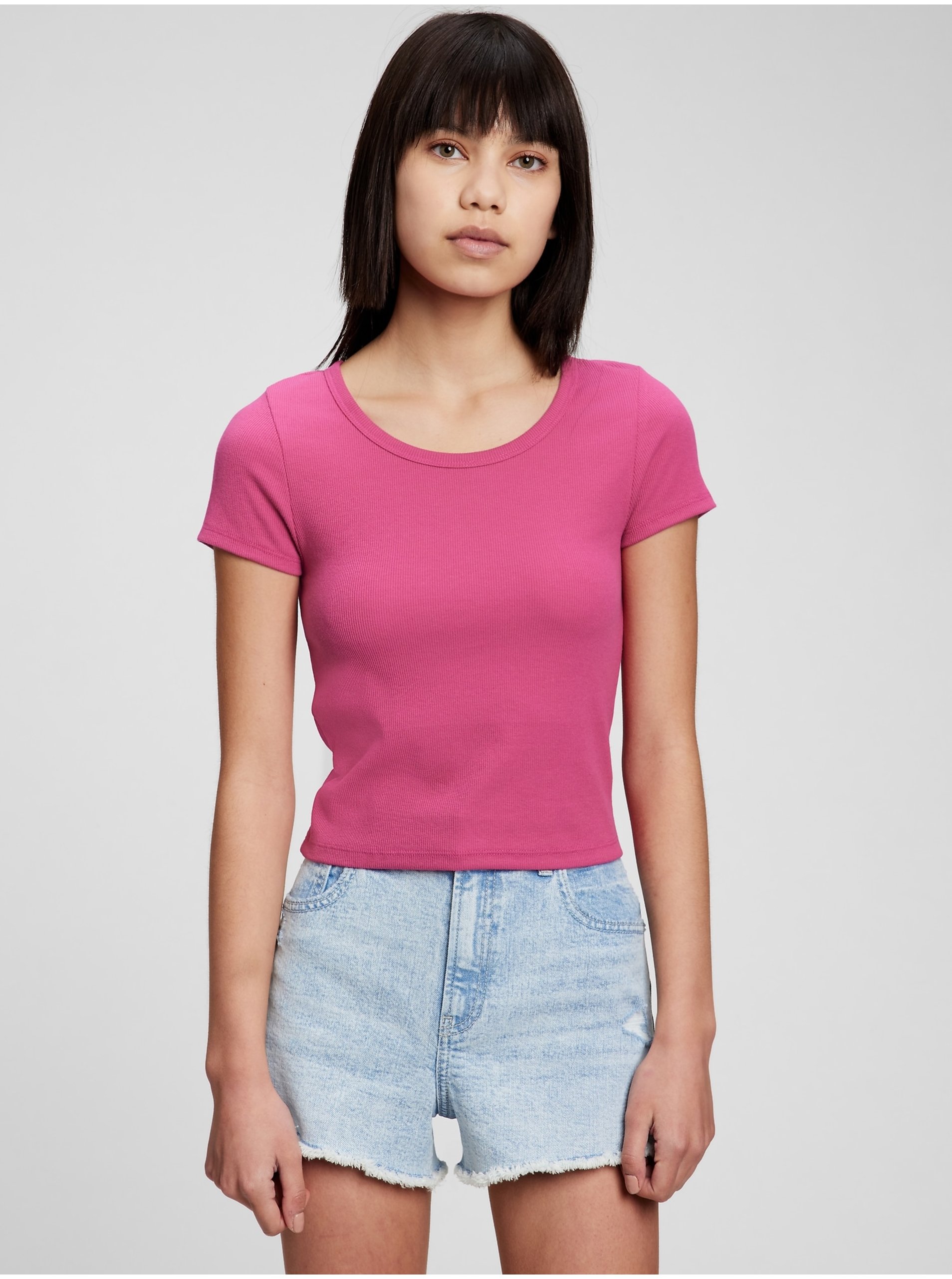 Levně Růžové holčičí tričko GAP Teen žebrované