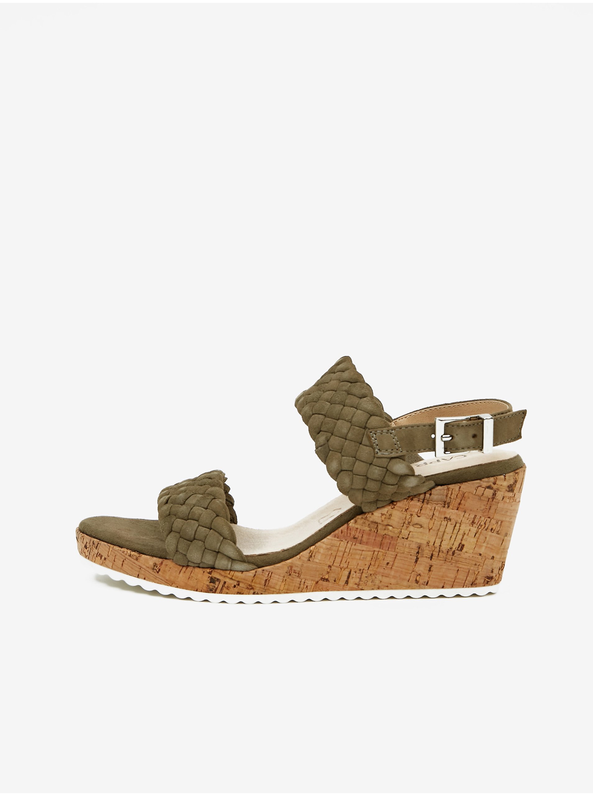 E-shop Kaki dámske kožené sandále na podpätku Caprice