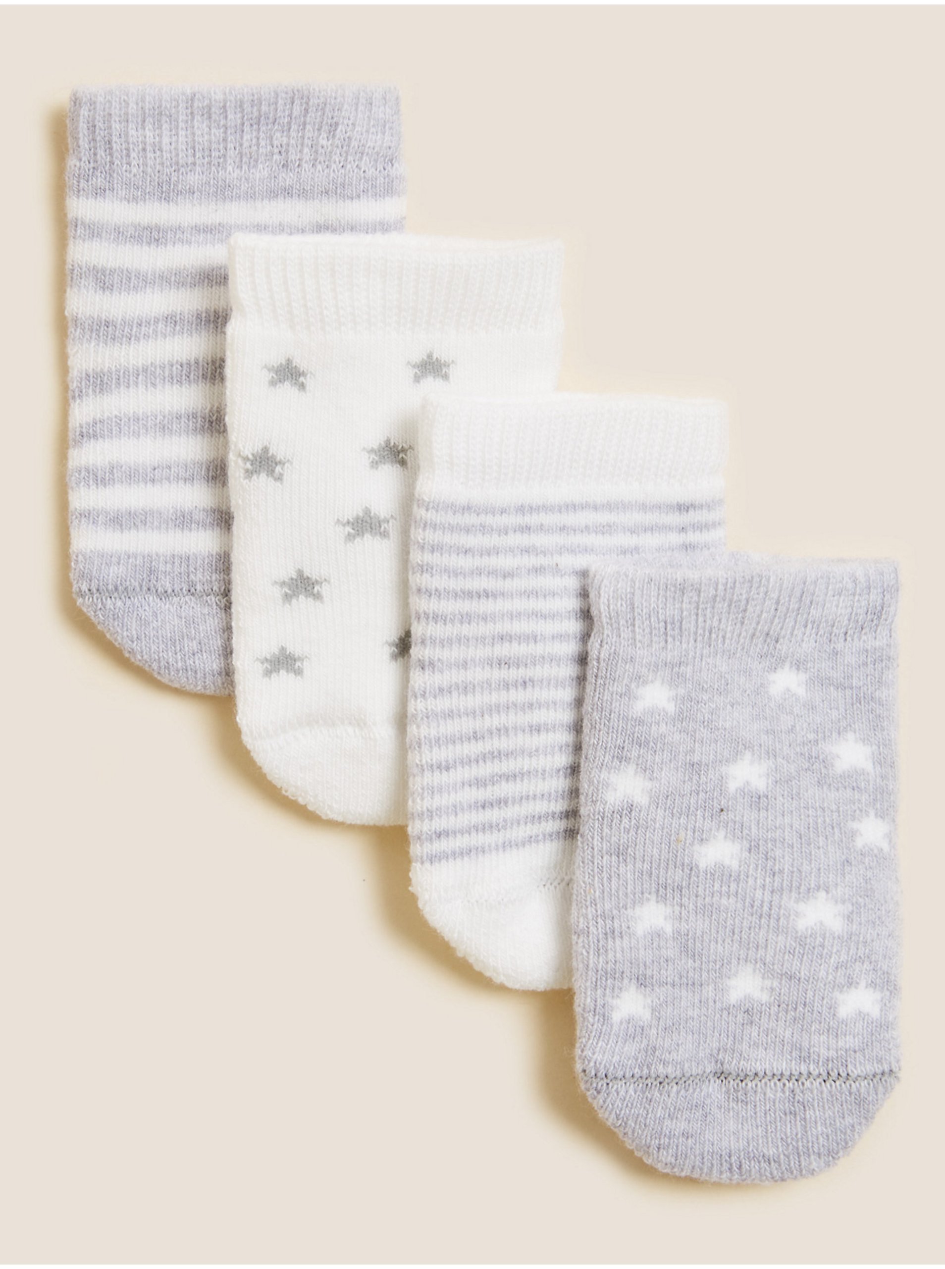 Levně Balení 4 párů dětských froté ponožek s vysokým podílem bavlny (0–24 měsíců) Marks & Spencer šedá