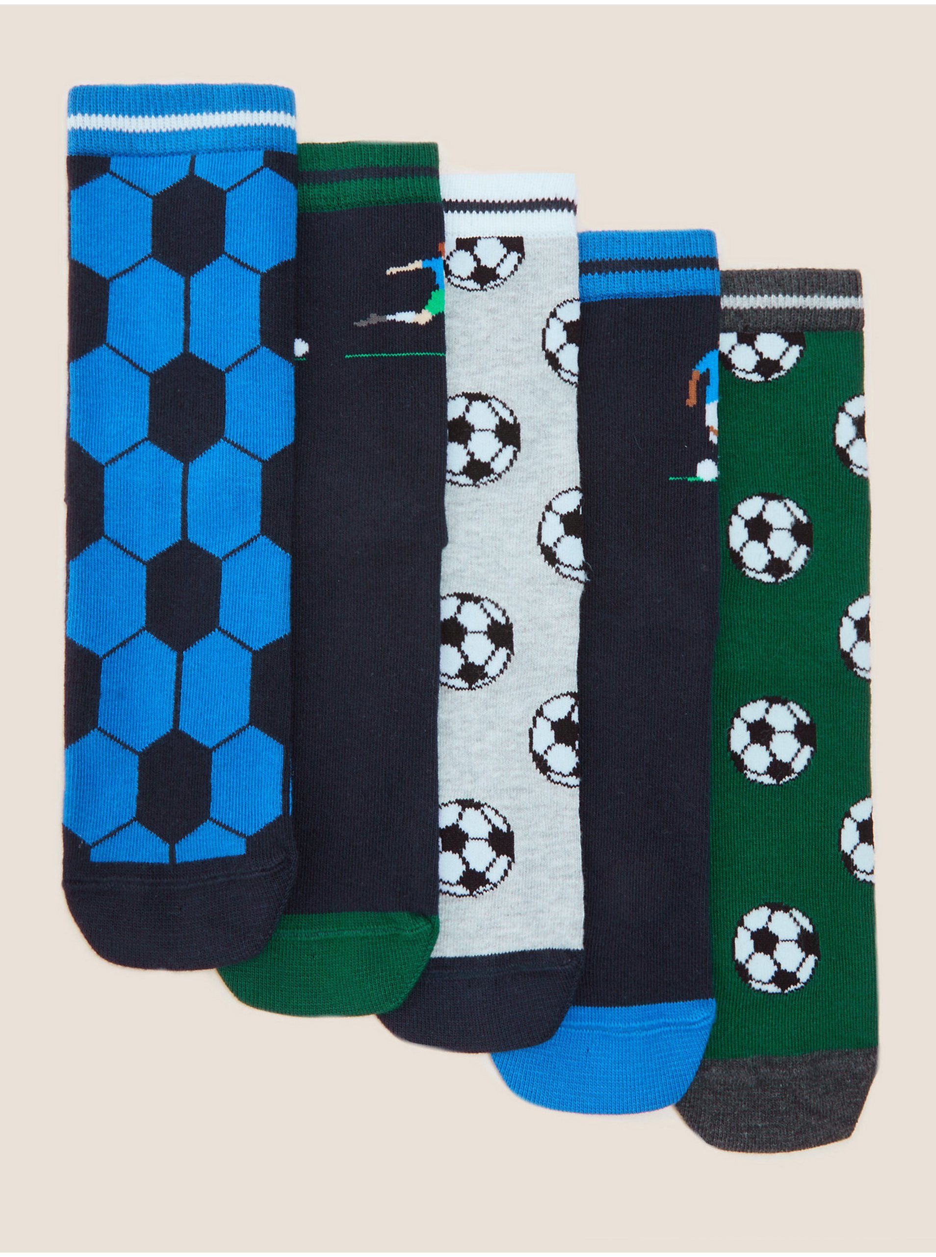 Levně 5 párů bavlněných ponožek s fotbalovým motivem Marks & Spencer vícebarevná
