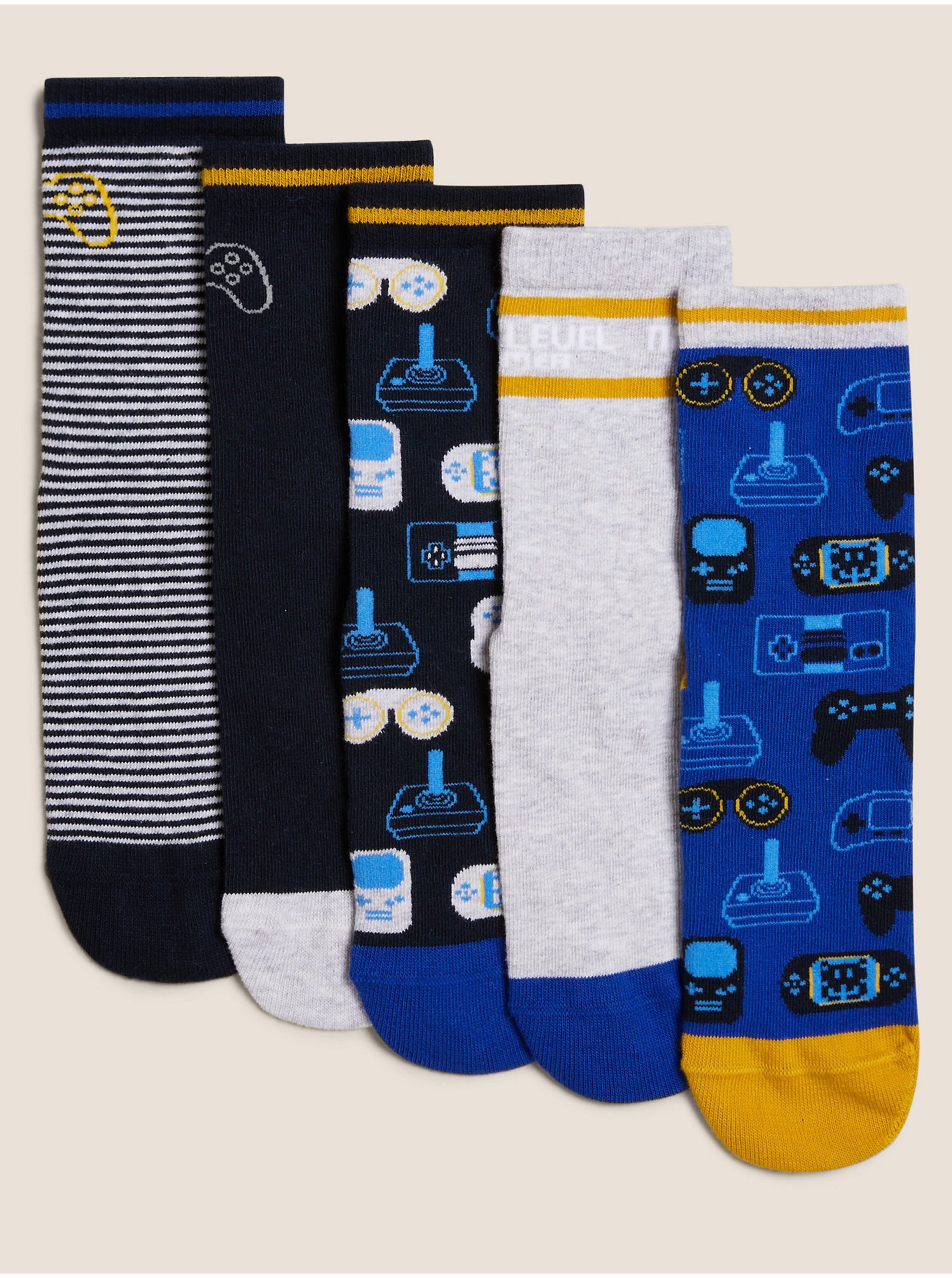 Levně Bavlněné herní ponožky, 5 párů Marks & Spencer vícebarevná