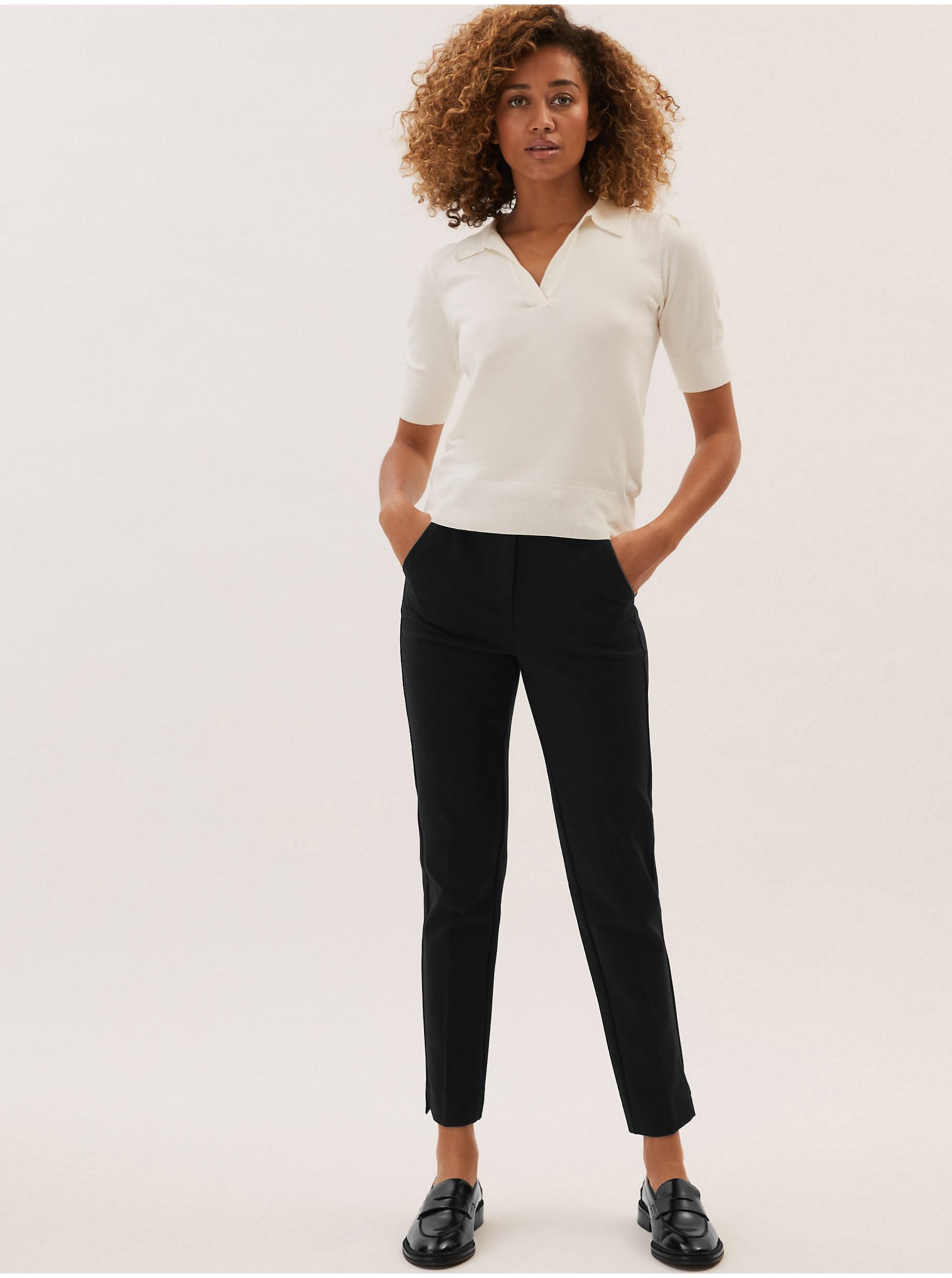 E-shop Žerzejové kalhoty úzkého střihu ke kotníkům Marks & Spencer černá