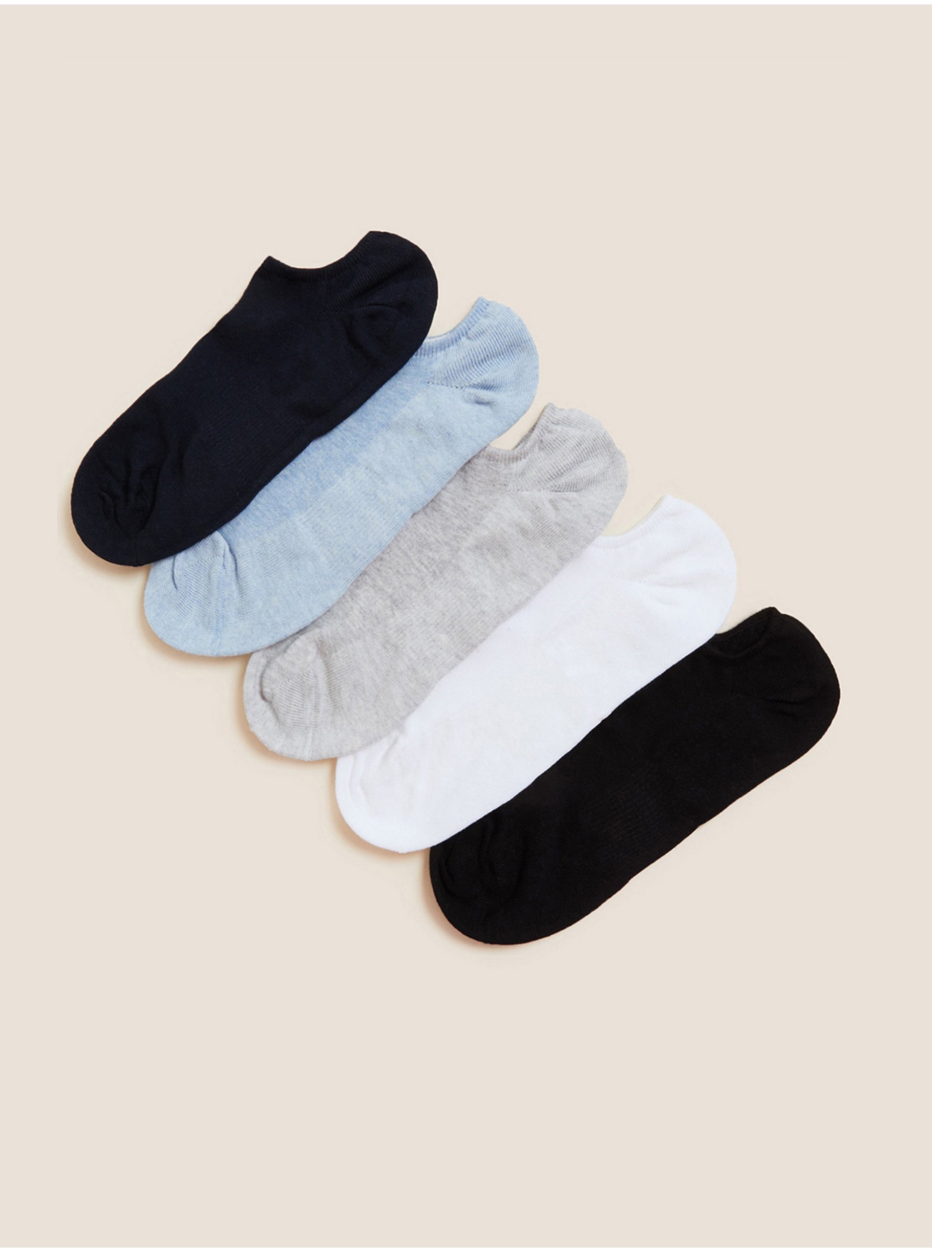 Lacno Sada piatich dámskych ponožiek v čiernej, modrej a šedej farbe Marks & Spencer