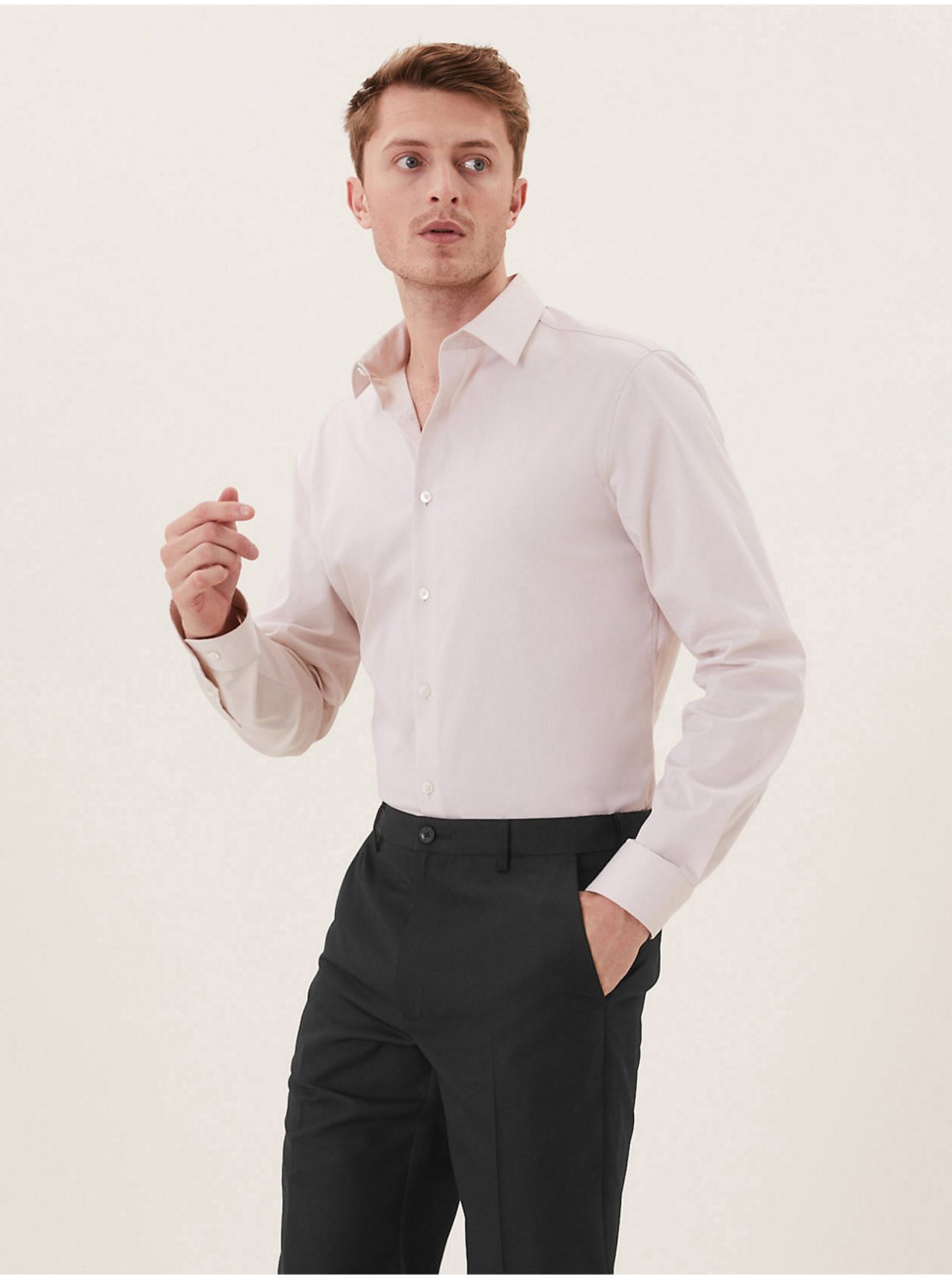 Levně Hladké kalhoty pro velkou a vysokou postavu, normální střih Marks & Spencer černá