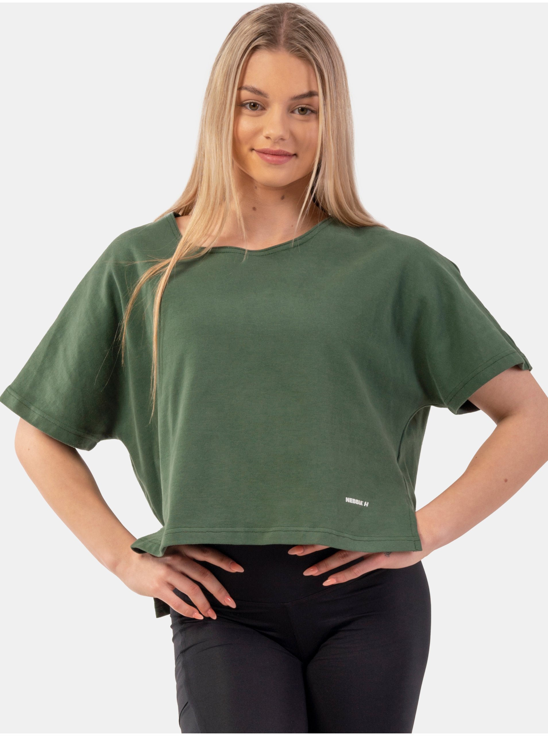 Levně Zelené dámské sportovní tričko NEBBIA The Minimalist