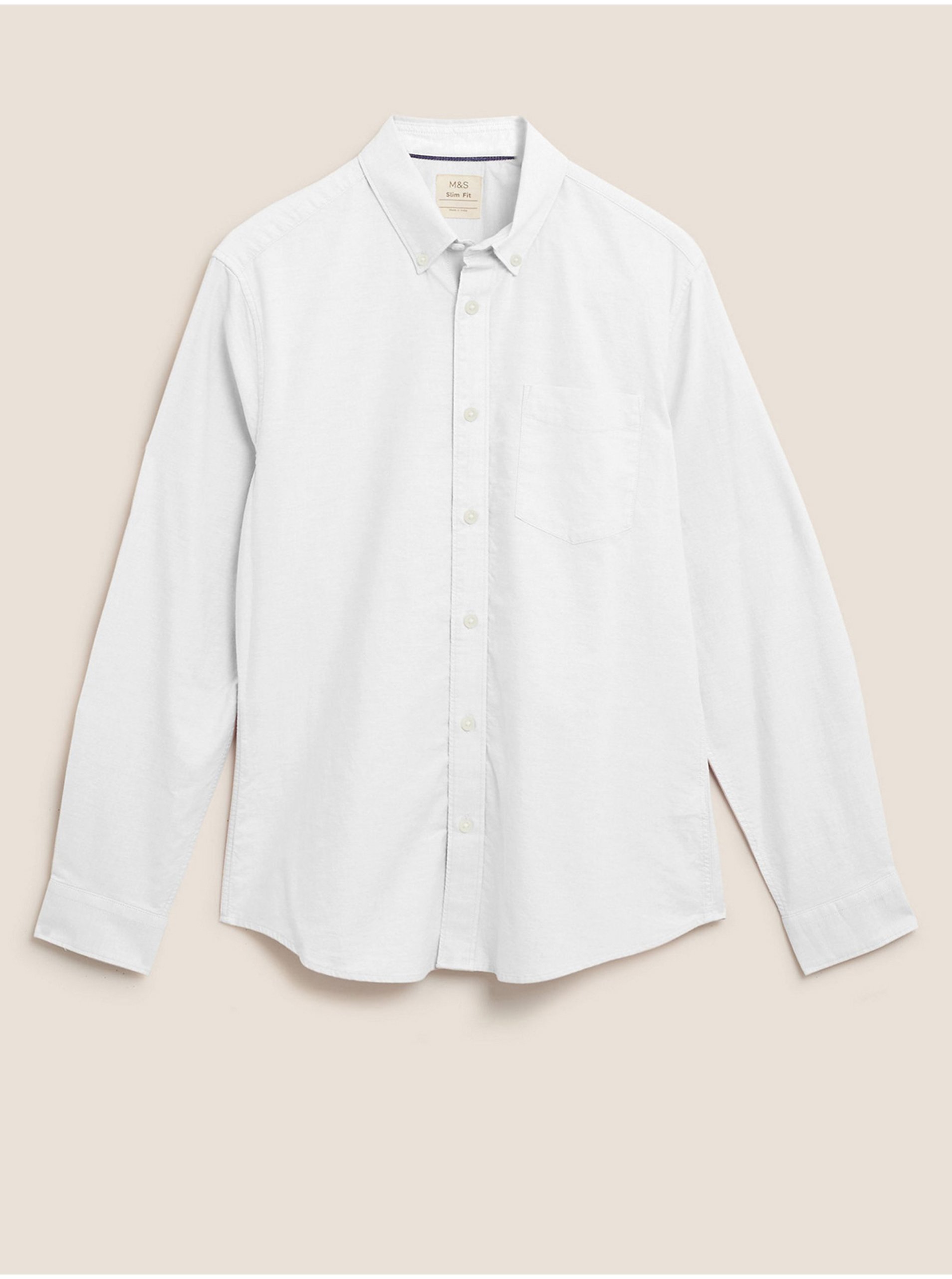 Lacno Košeľa Oxford úzkeho strihu z čistej bavlny Marks & Spencer biela