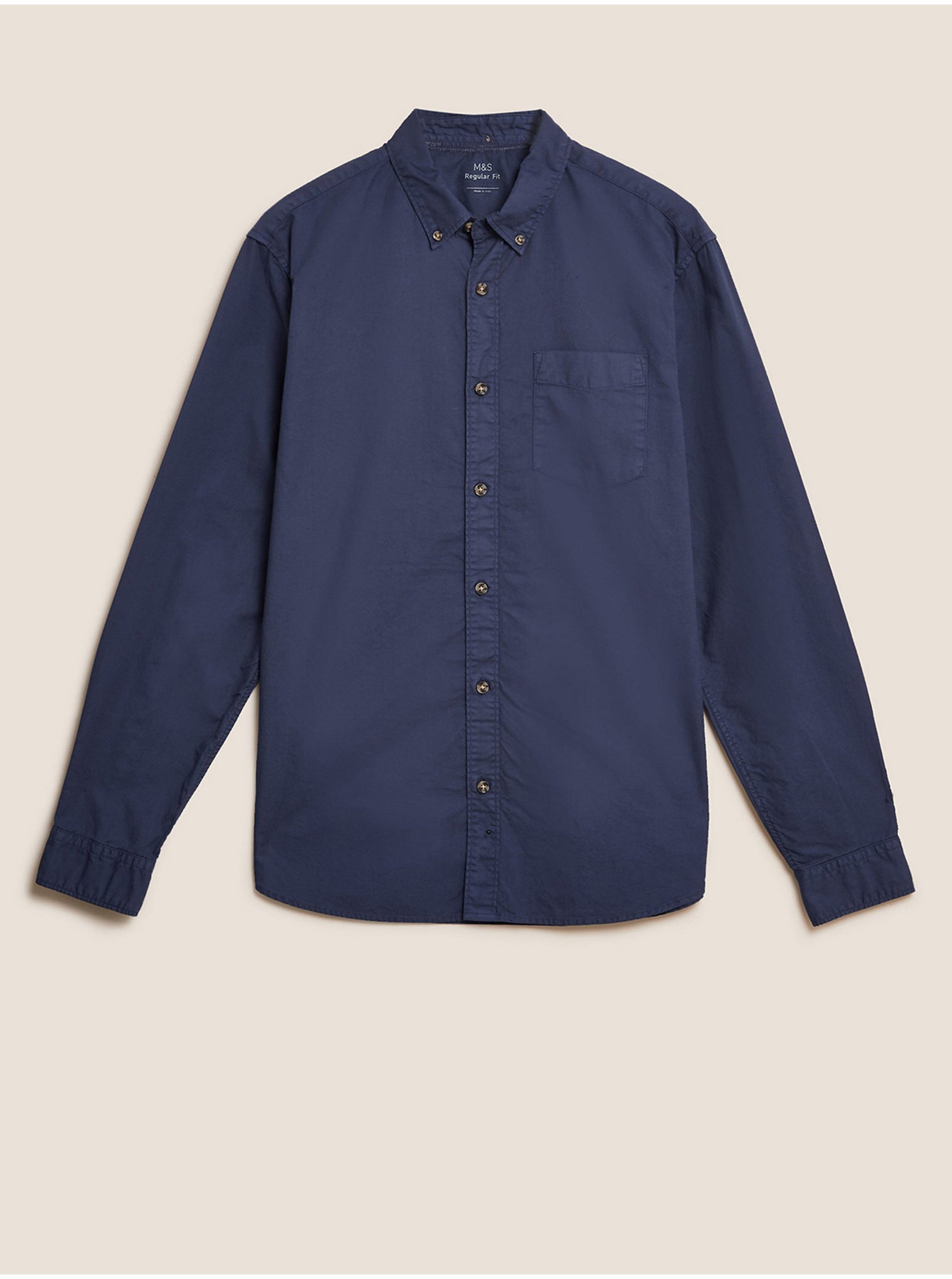 Levně Barvená košile Oxford z čisté bavlny Marks & Spencer námořnická modrá