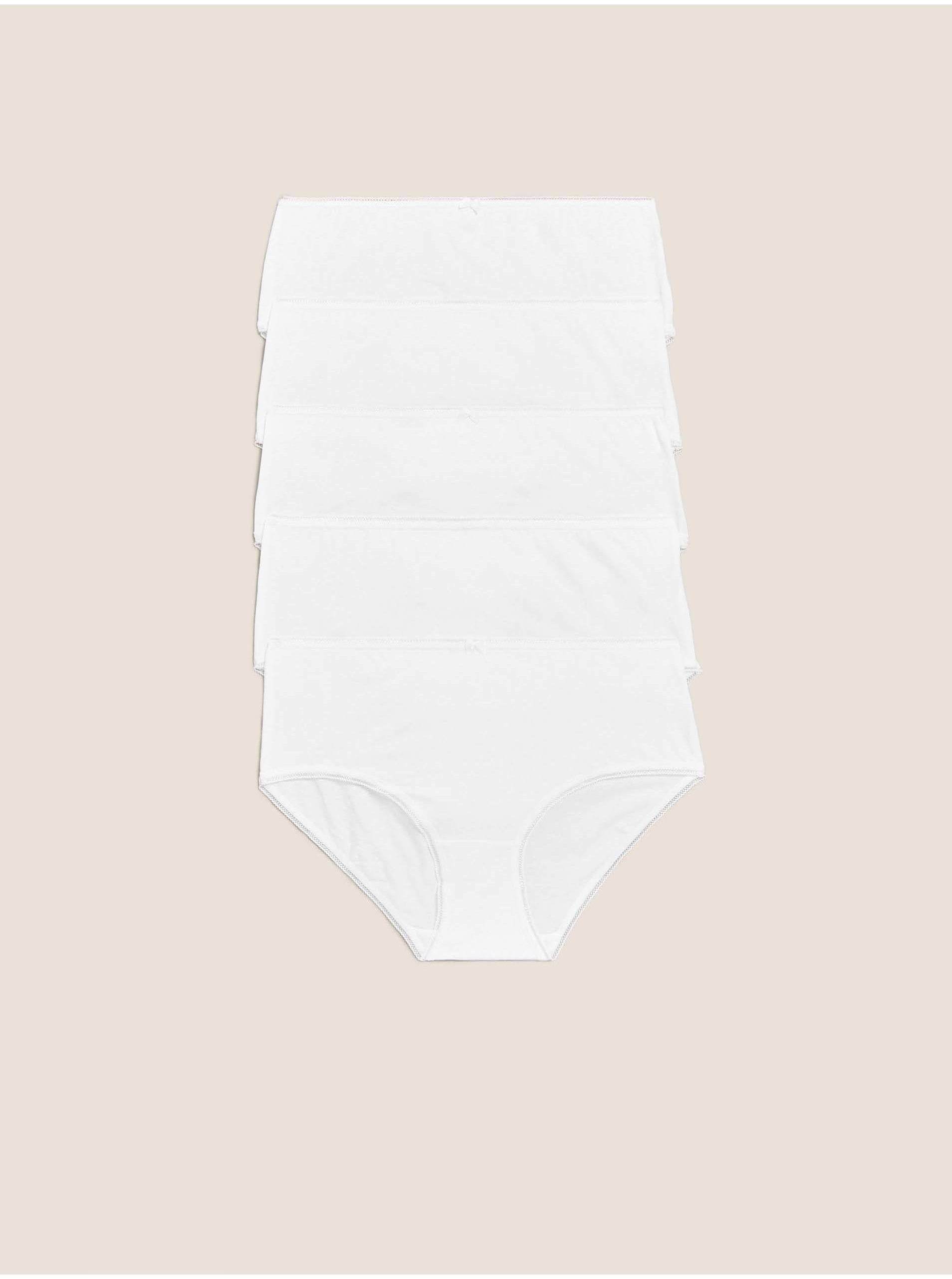 Levně Midi kalhotky z bavlny s lycrou®, 5 ks v balení Marks & Spencer bílá