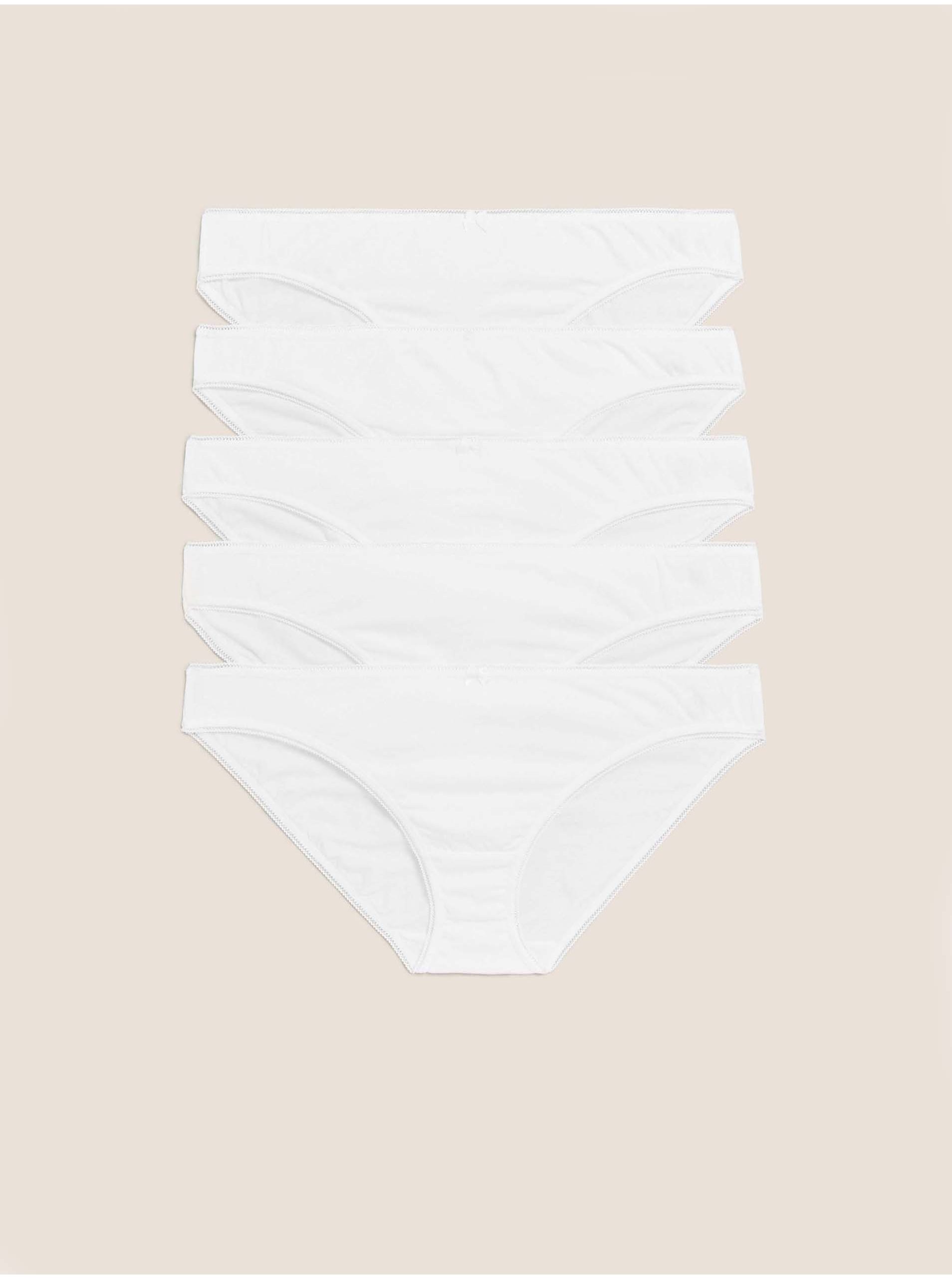 Levně Bikini kalhotky z bavlny s lycrou®, 5 ks v balení Marks & Spencer bílá