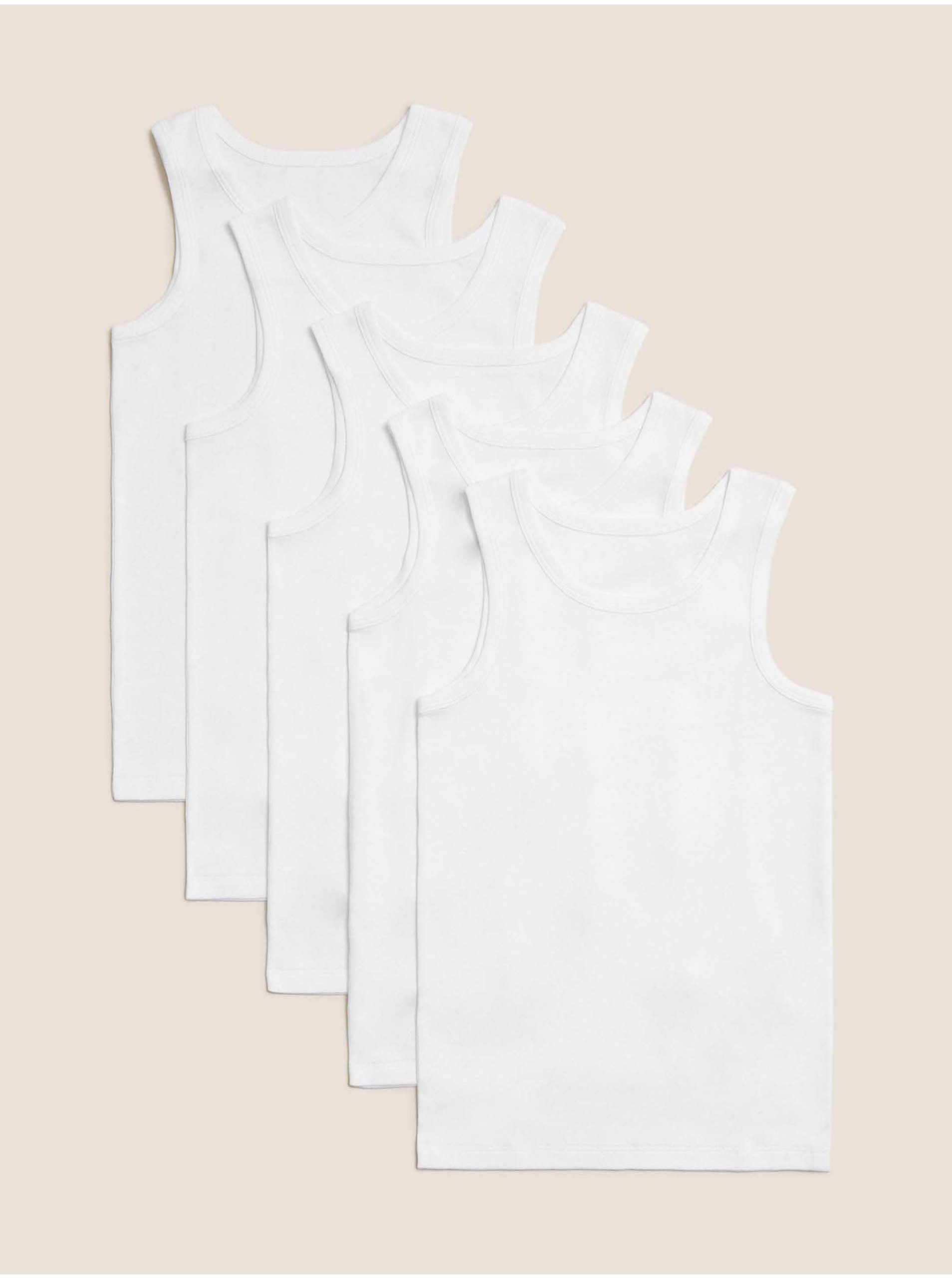E-shop Tílka z čisté bavlny, 5 ks v balení (2–16 let) Marks & Spencer bílá
