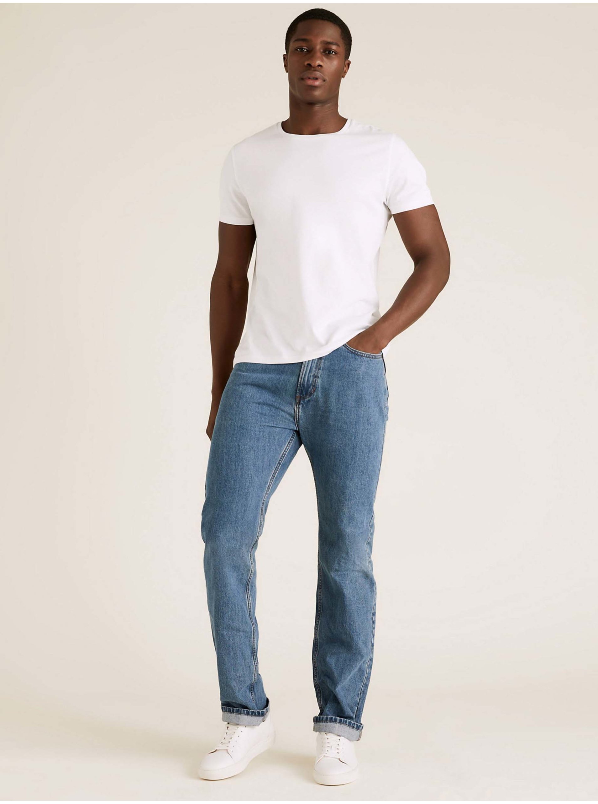Levně Bavlněné džíny pro velkou a vysokou postavu, normální střih Marks & Spencer modrá
