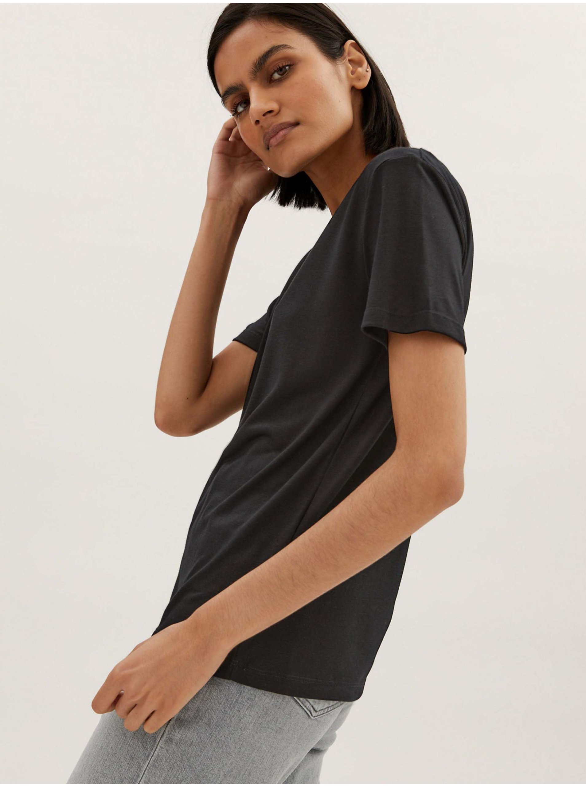Levně Volné tričko s krátkými rukávy Marks & Spencer černá