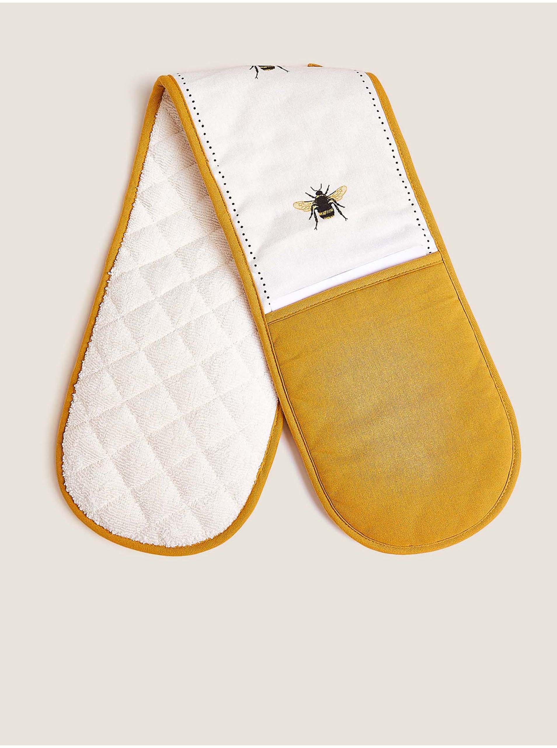 Lacno Bielo-horčicová dvojitá chňapka s motívom včely Marks & Spencer