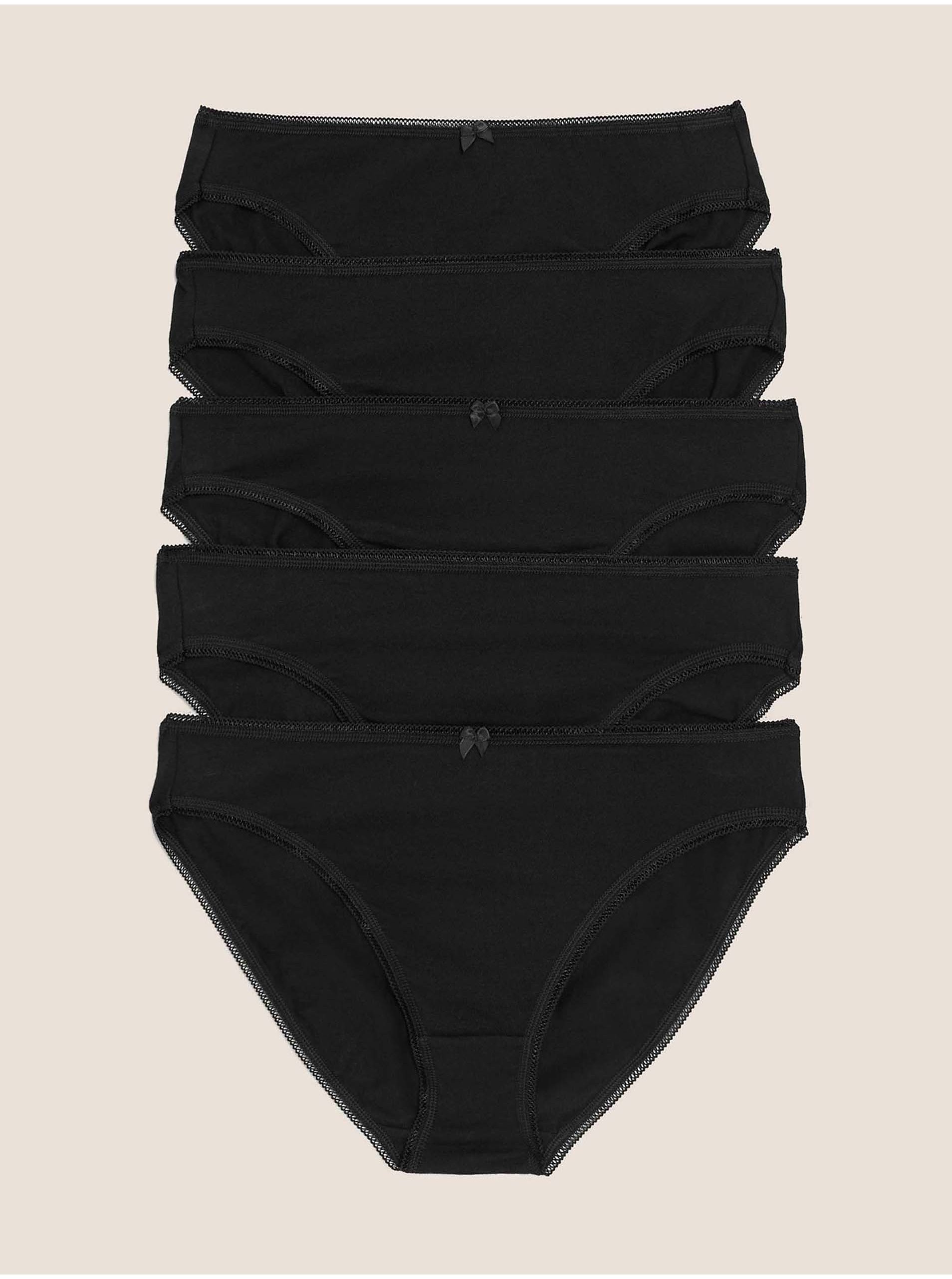 Levně Vysoce střižené kalhotky z bavlny a lycry®, 5 ks v balení Marks & Spencer černá