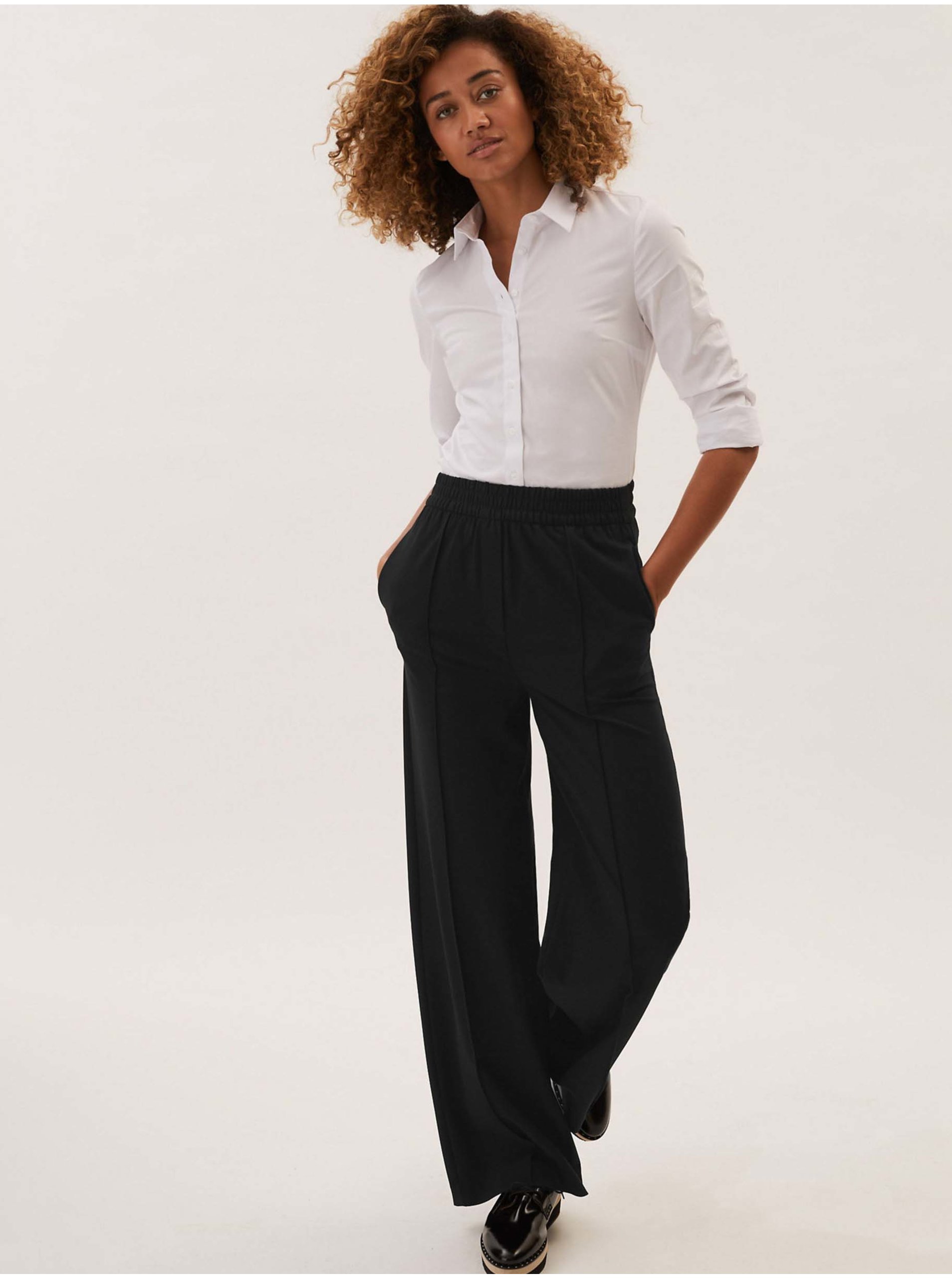 Lacno Široké nohavice Marks & Spencer čierna