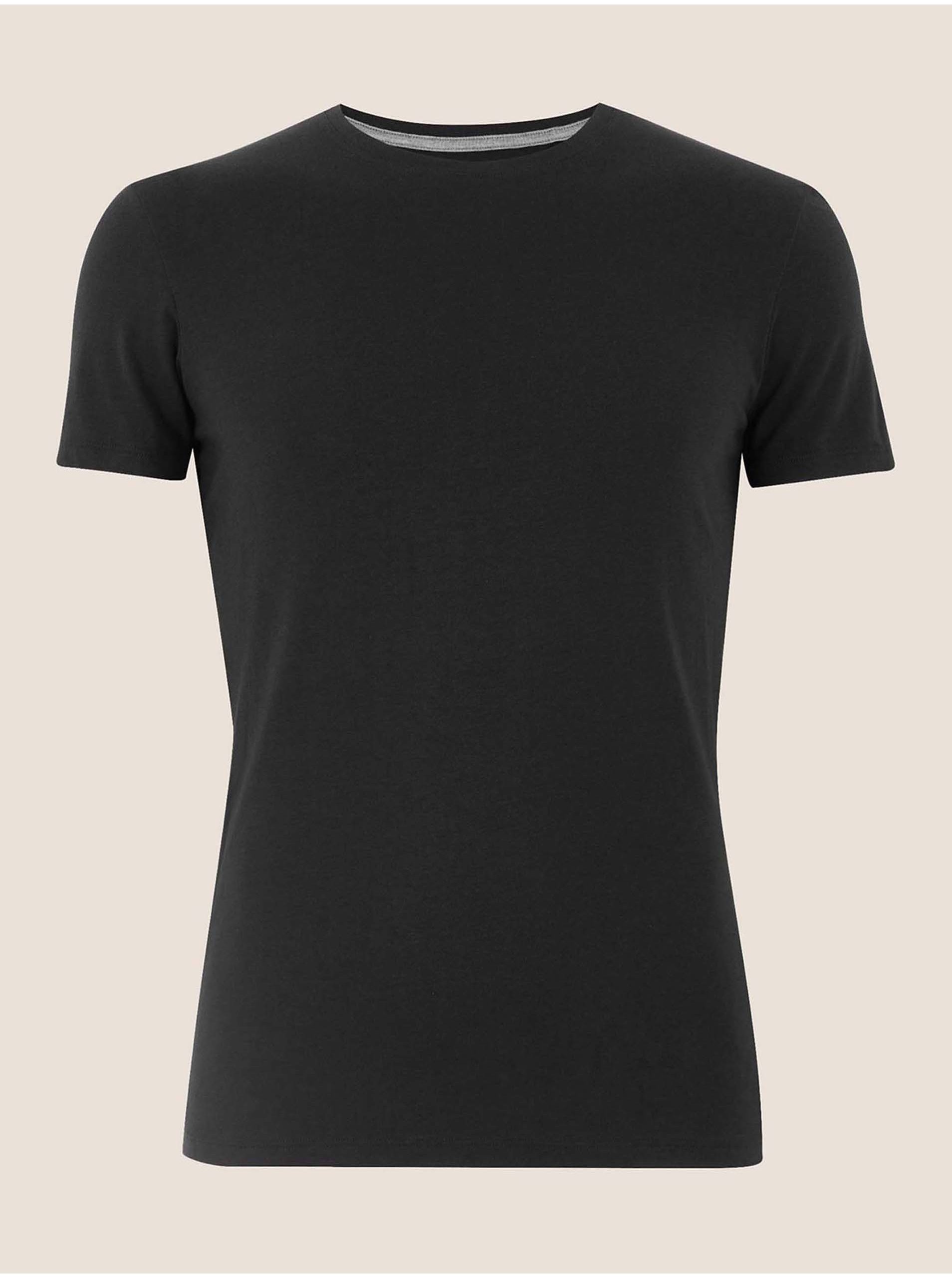 Lacno Čierne pánske tričko z prémiovej bavlny Marks & Spencer