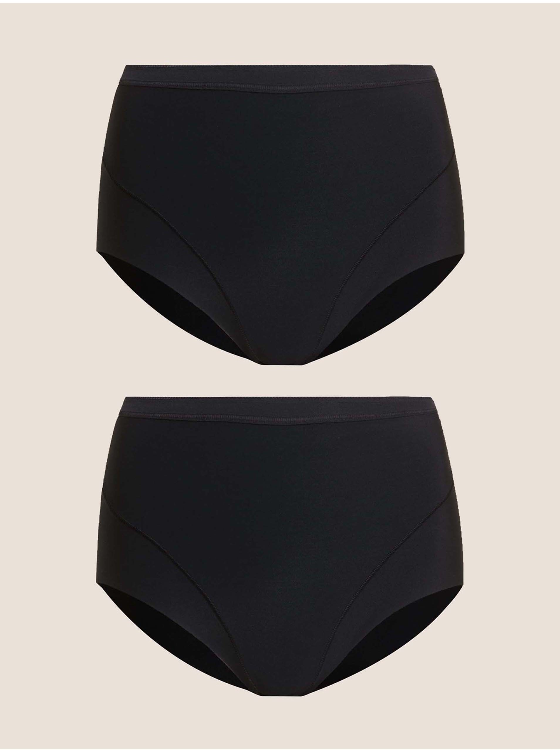 Levně Lehce stahující kalhotky bez viditelného lemu s vysokým pasem, 2 ks v balení Marks & Spencer černá
