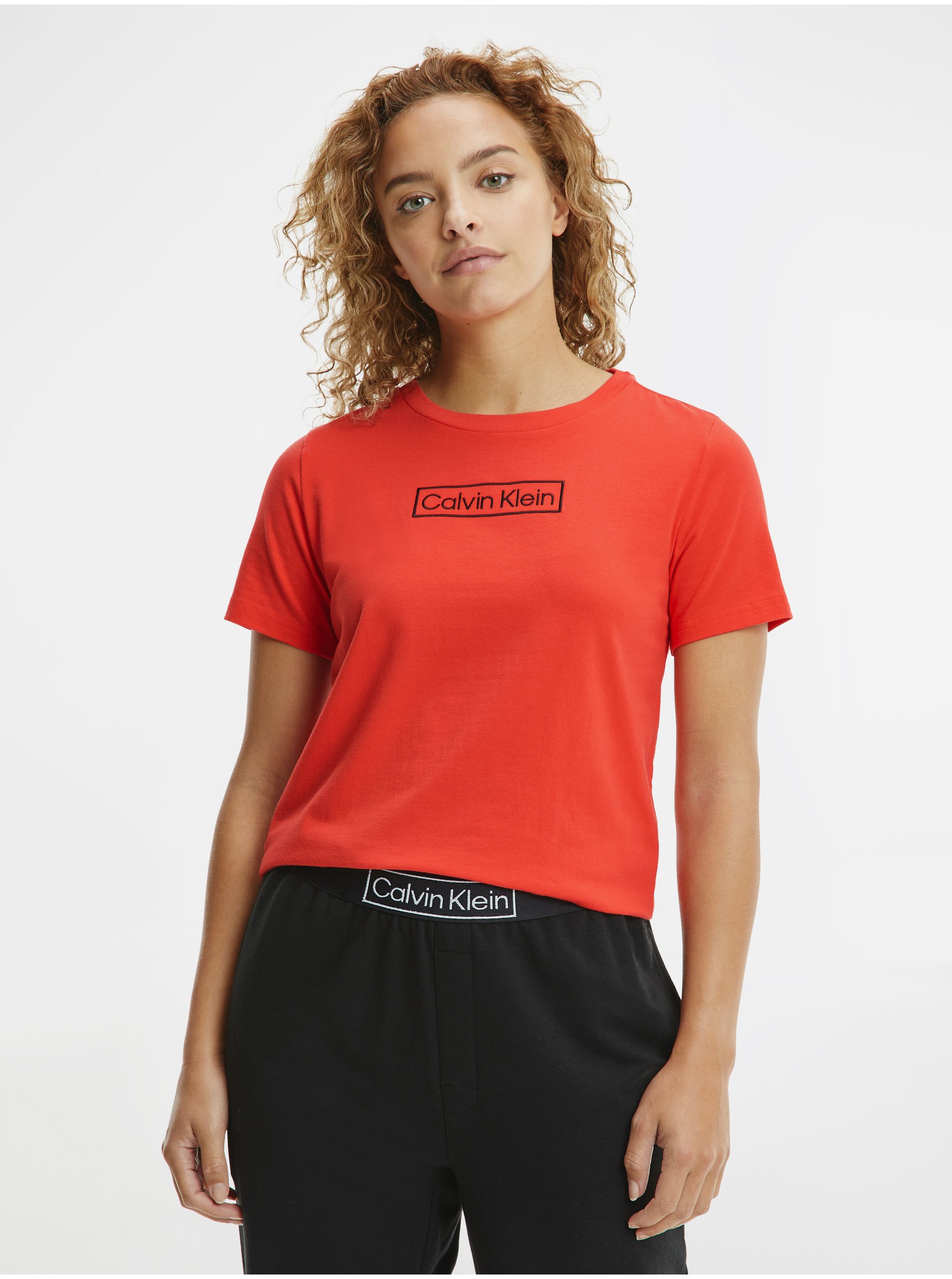 Levně Oranžové dámské tričko na spaní Calvin Klein Jeans