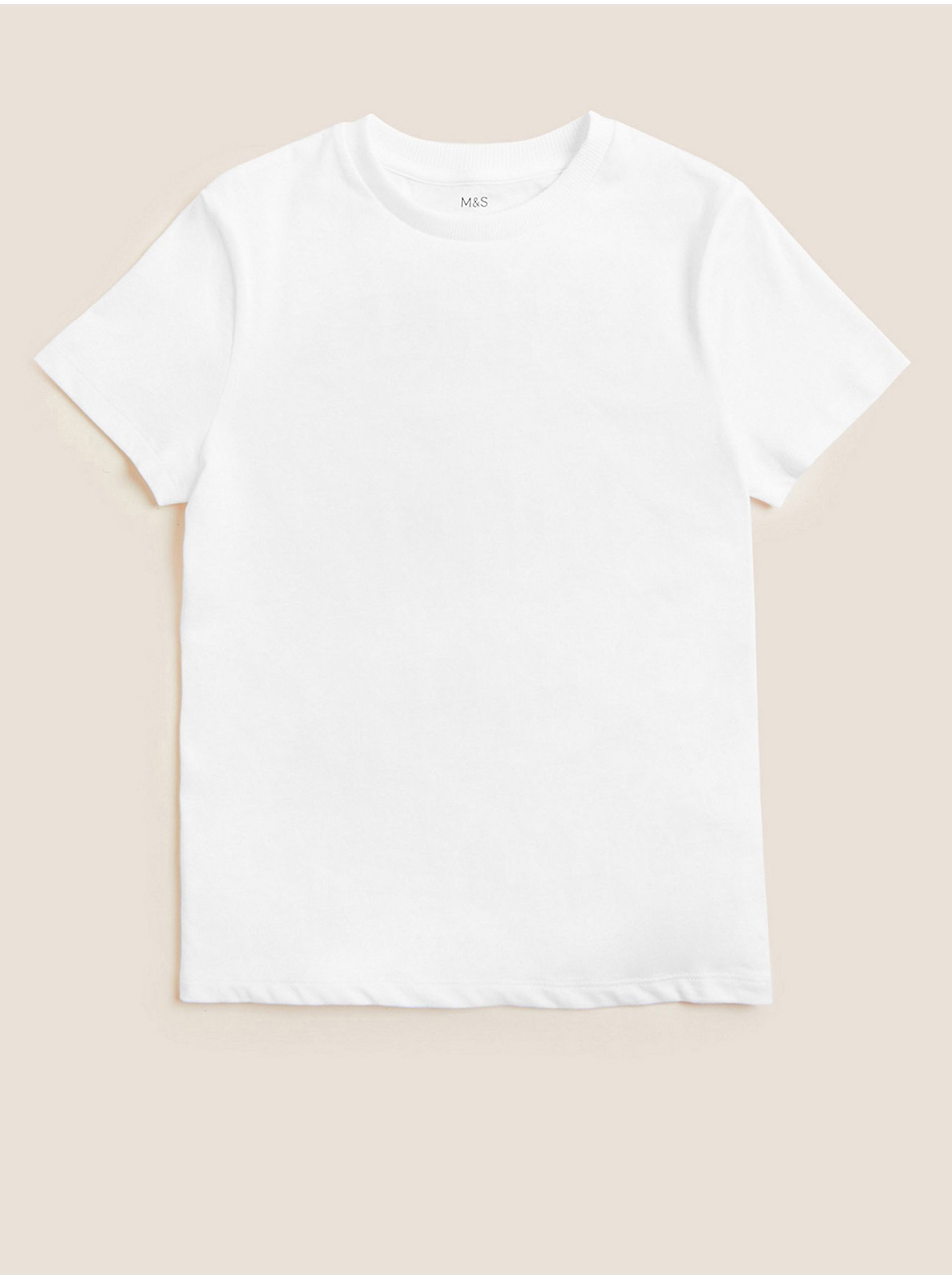 Levně Jednobarevné tričko z čisté bavlny Marks & Spencer bílá