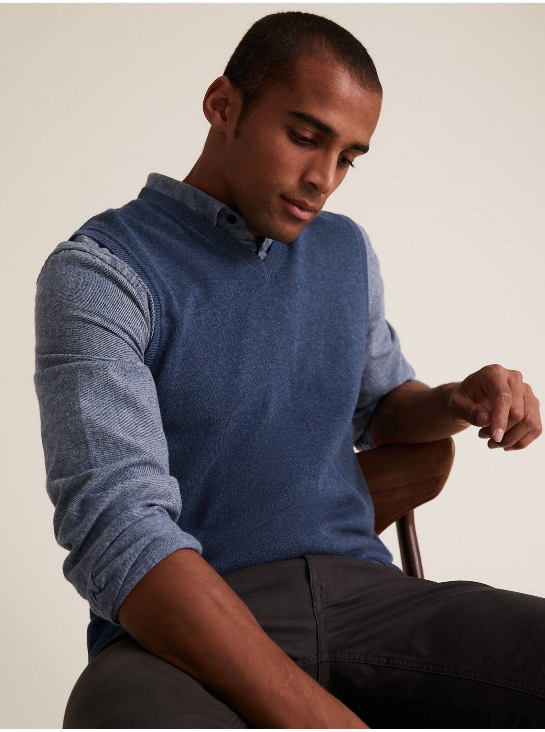 Lacno Čisto bavlnený sveter bez rukávov Marks & Spencer modrá