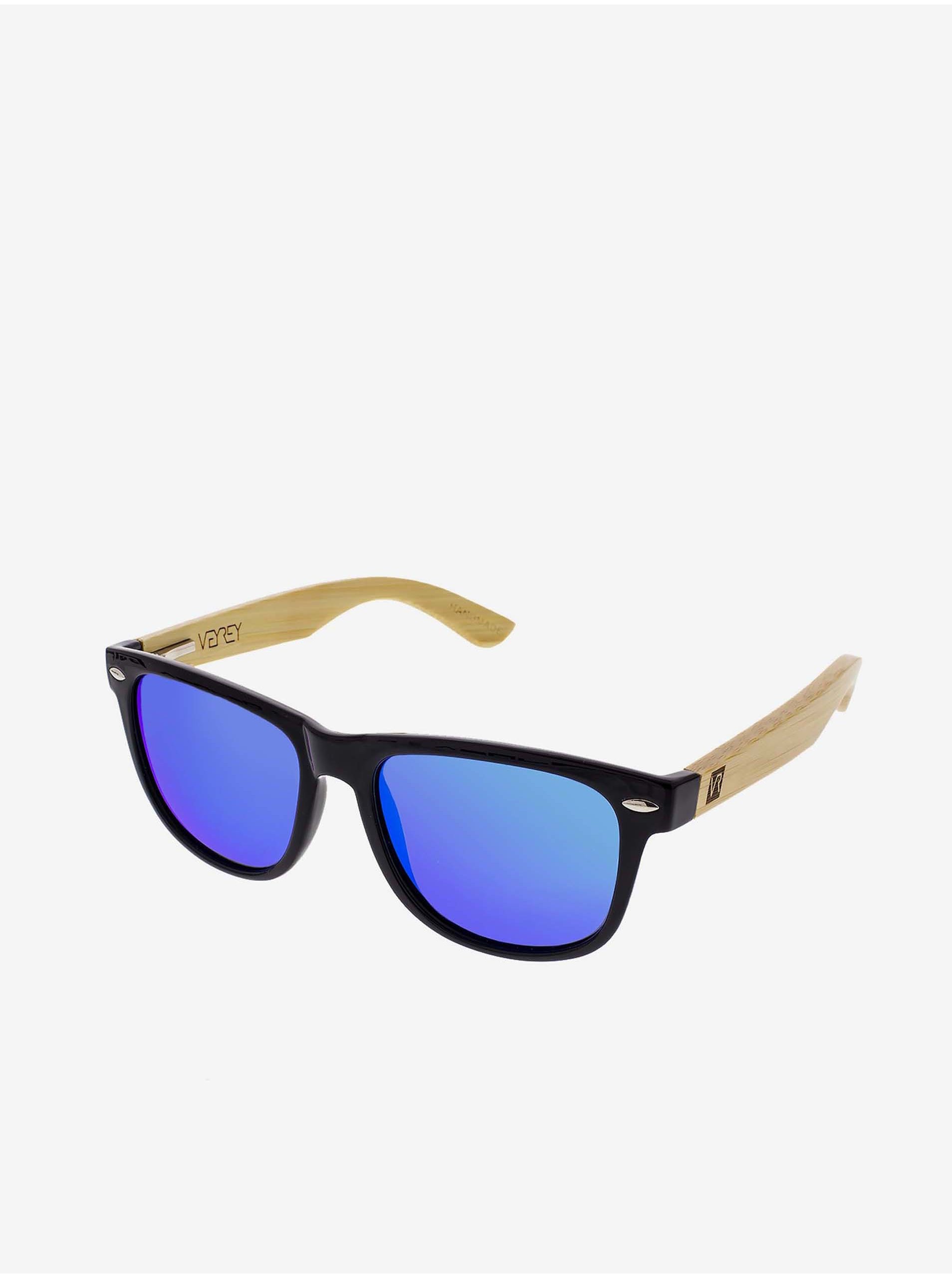 E-shop VeyRey Dřevěné polarizační sluneční brýle hranaté Conifer modrá skla