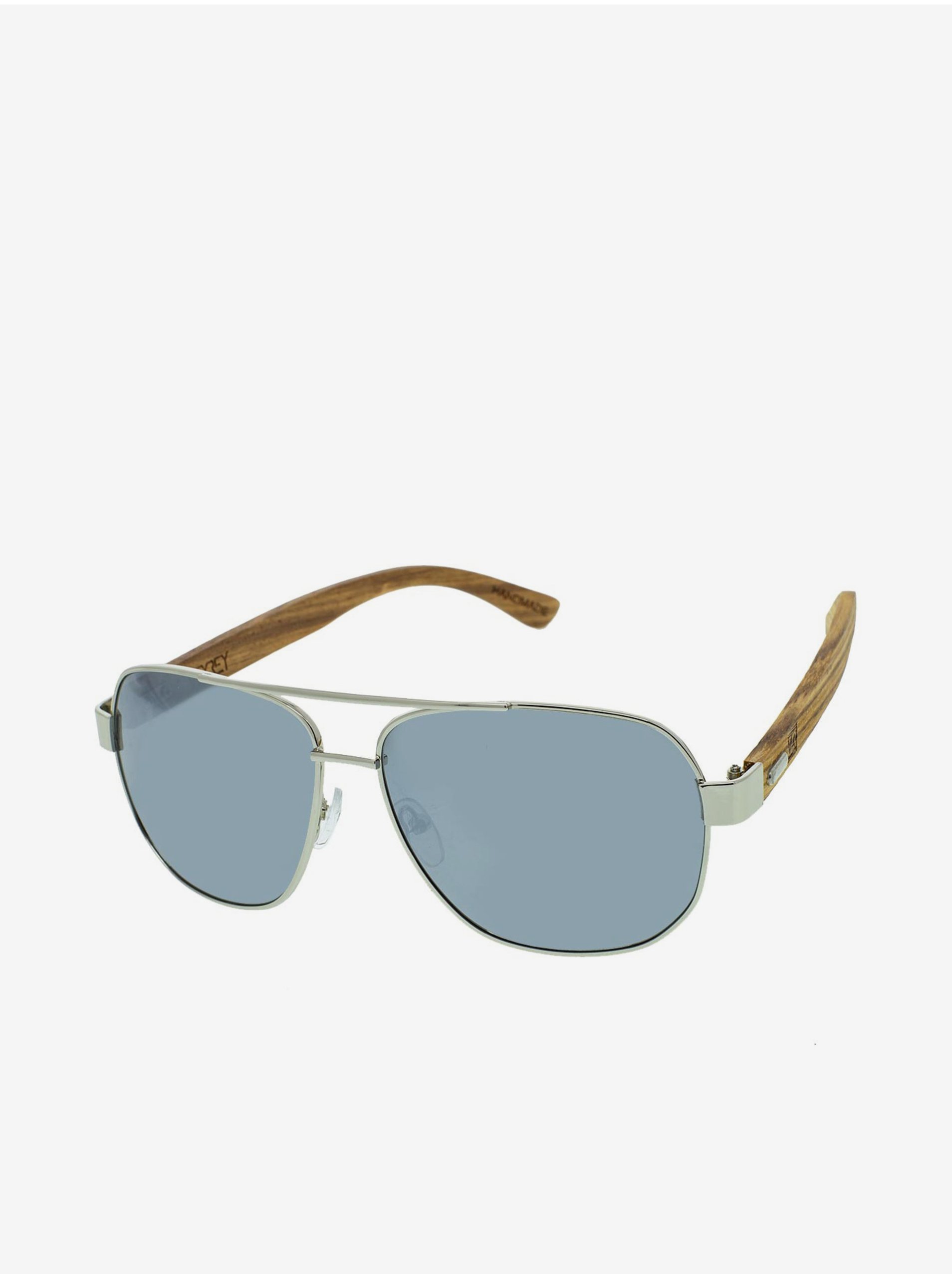 Lacno VeyRey Drevené slnečné okuliare pilotky Pent strieborné sklá