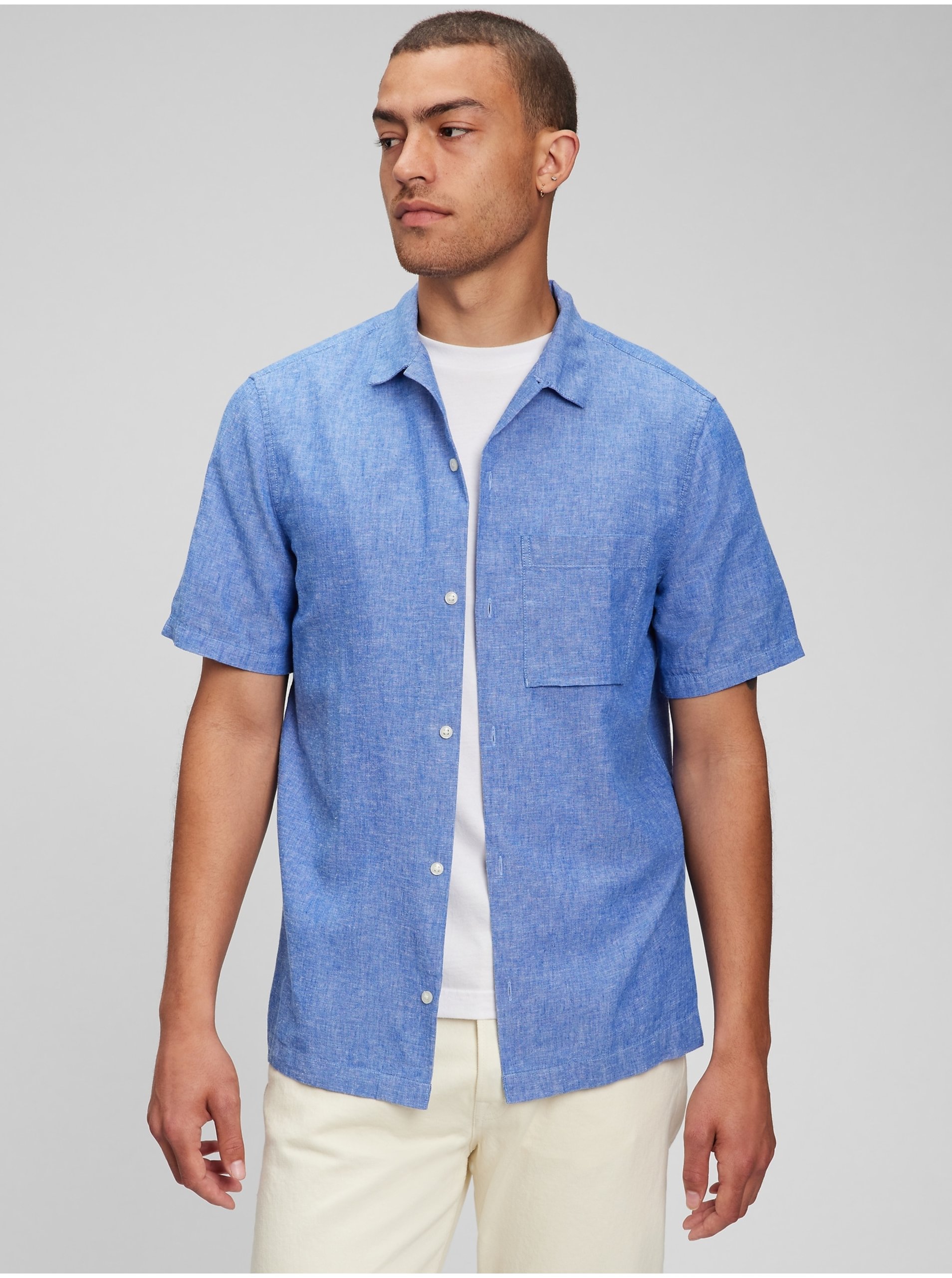 Levně Modrá pánská košile GAP vacay ze lnu a bavlny