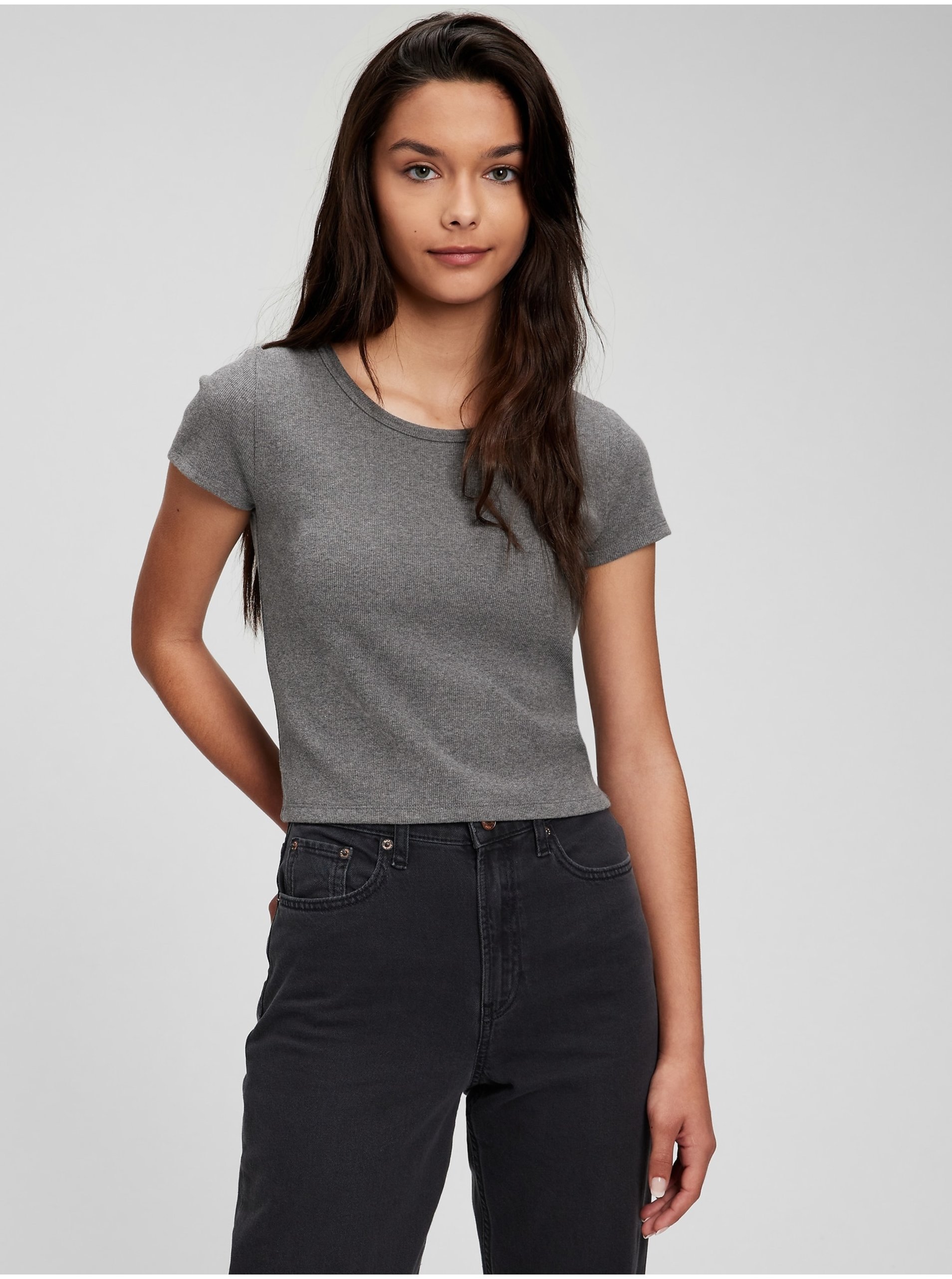 Lacno Šedé dievčenské tričko GAP Teen s krátkym rukávom
