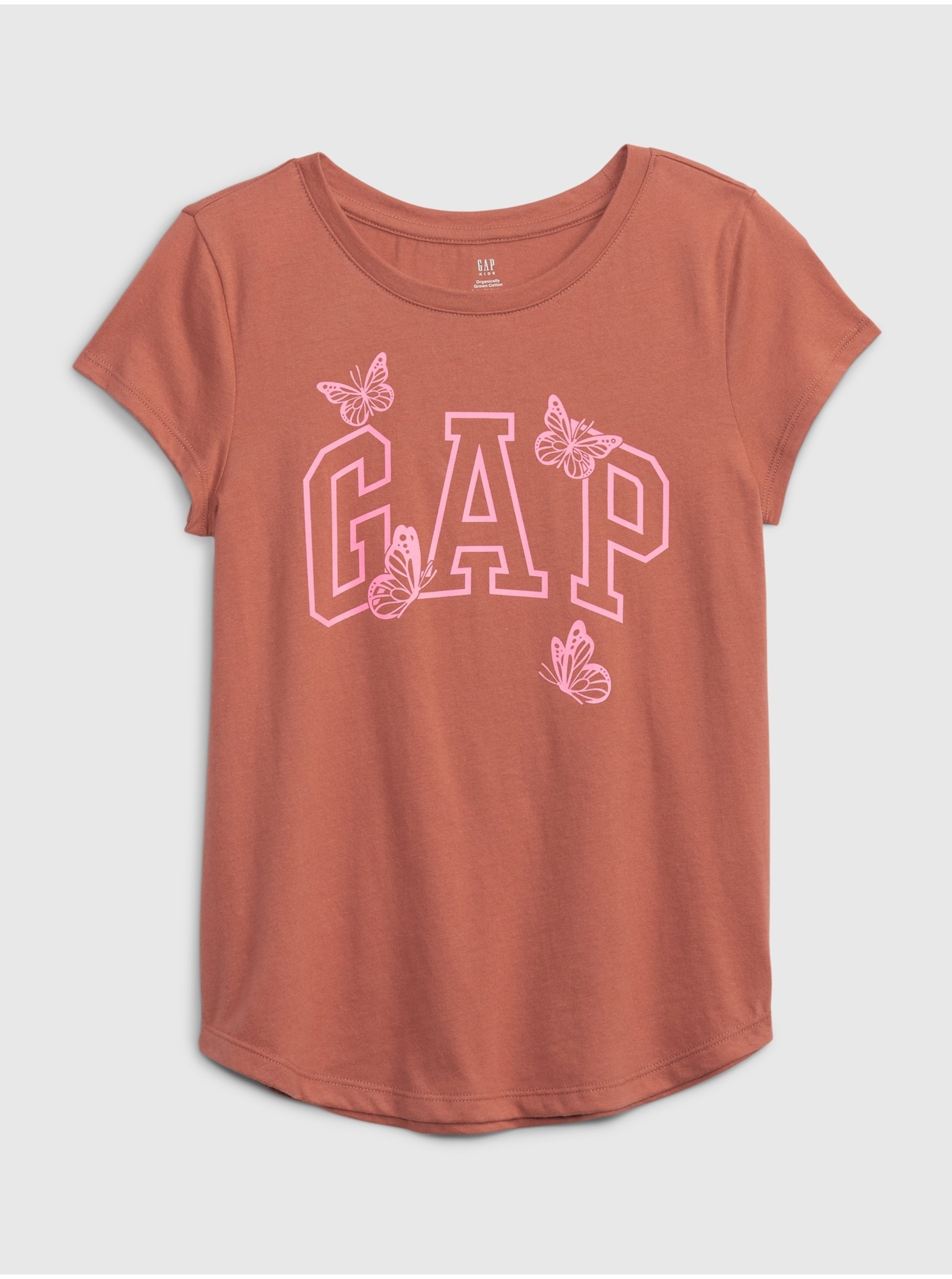 E-shop Hnědé holčičí tričko organic logo GAP