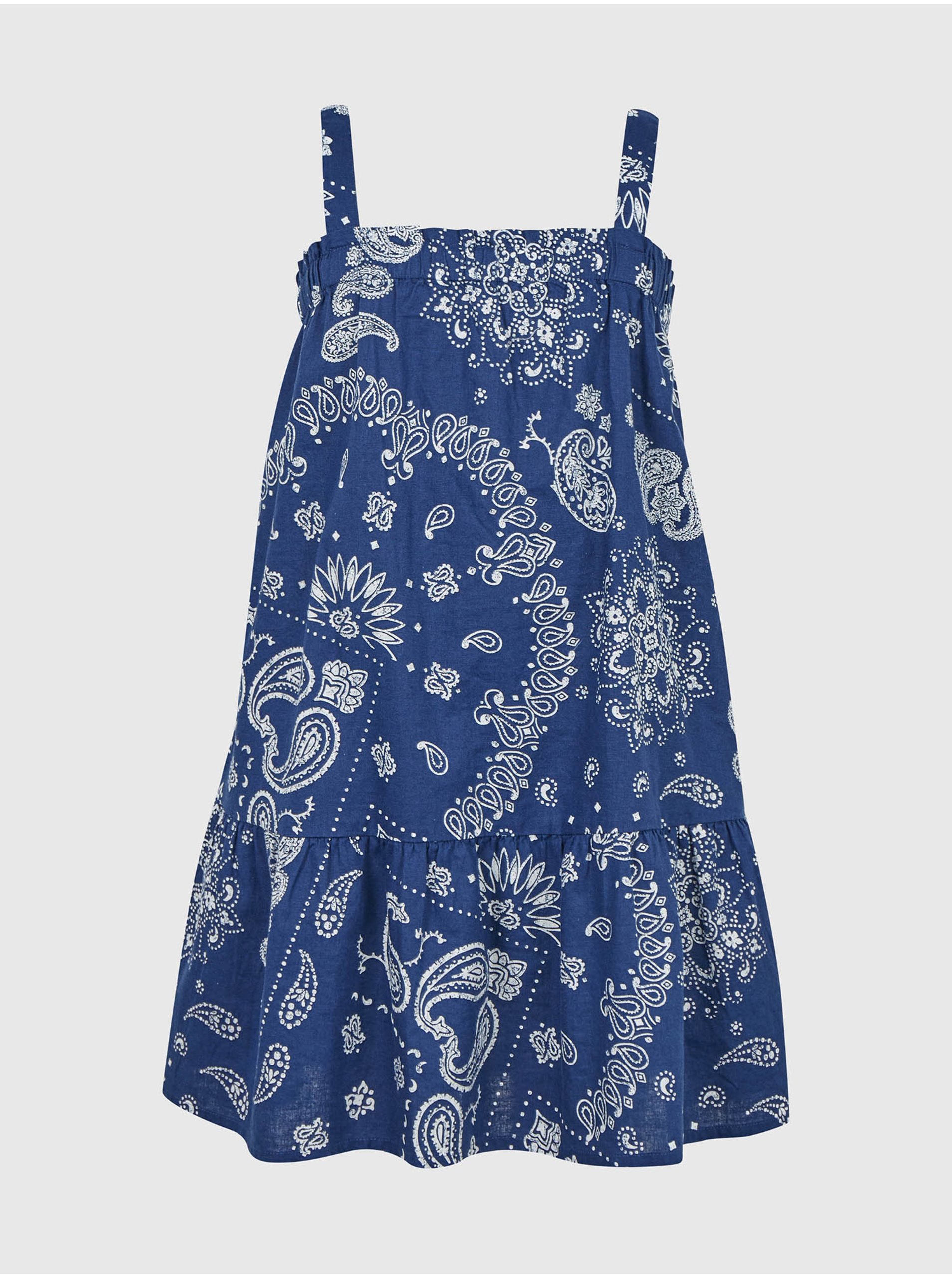 E-shop Tmavě modré holčičí šaty lněné šaty s modrotiskem GAP
