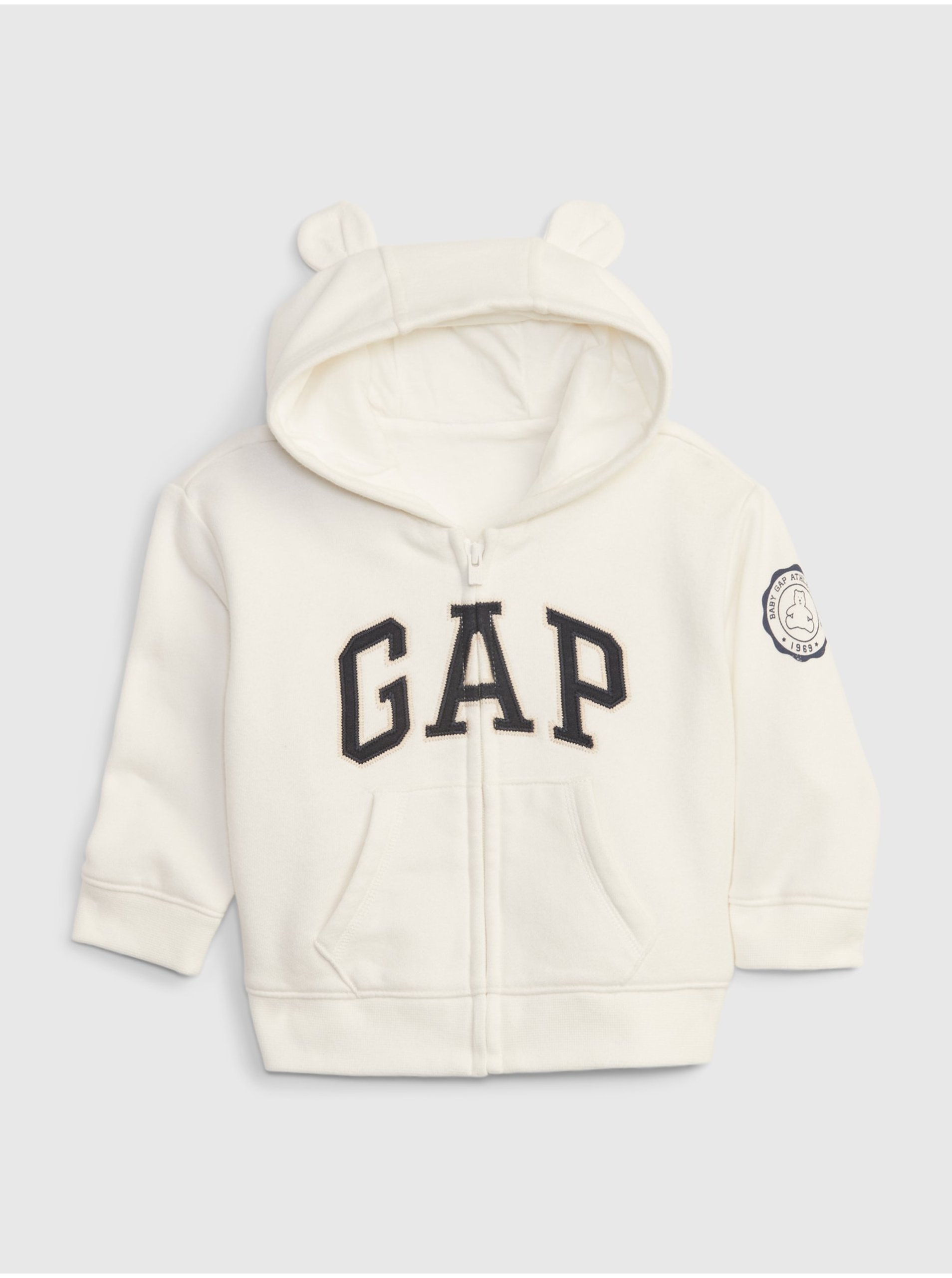 Lacno Biela dievčenská mikina logo GAP s kapucňou