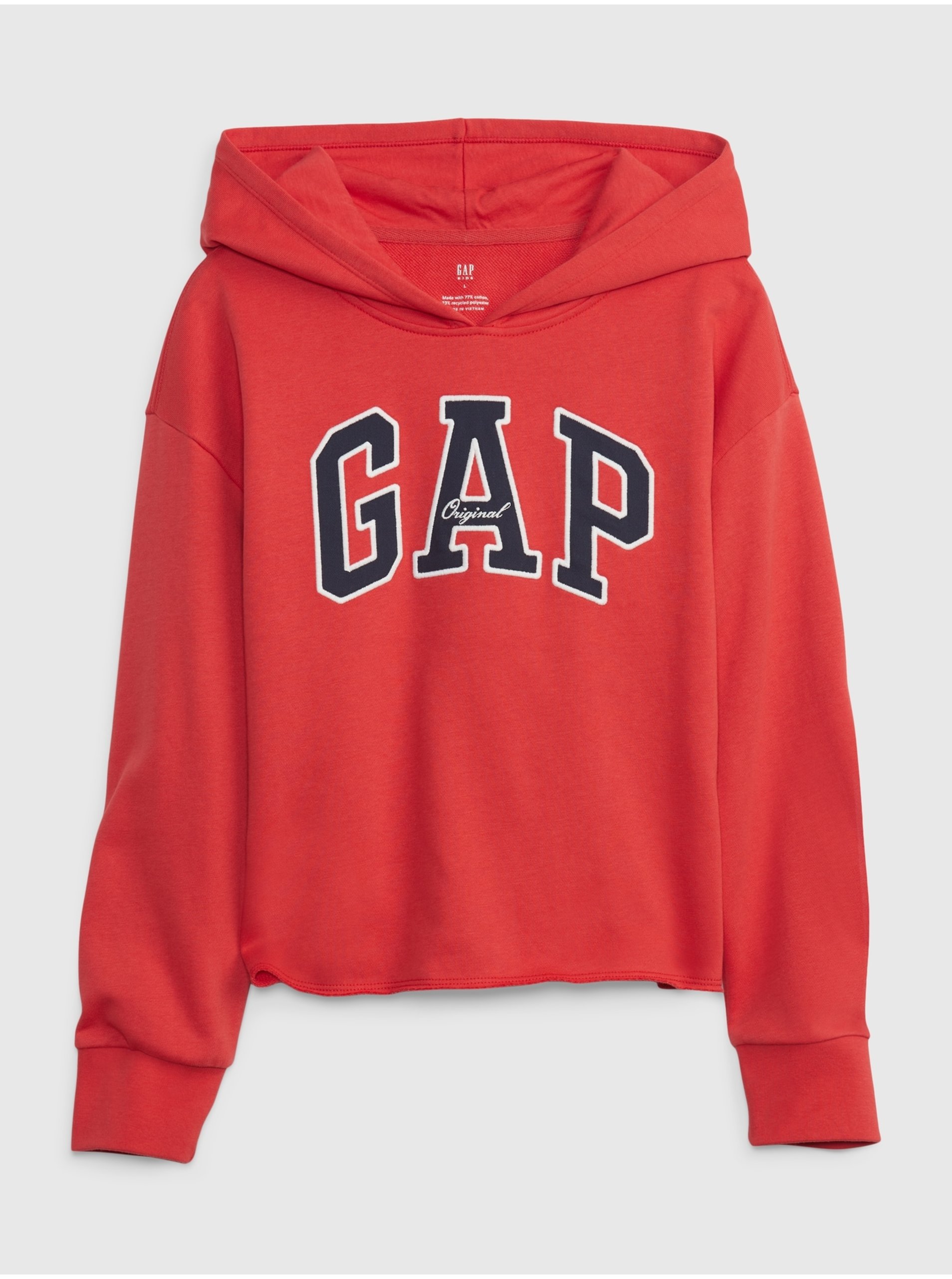 Lacno Červená dievčenská mikina logo GAP s kapucňou