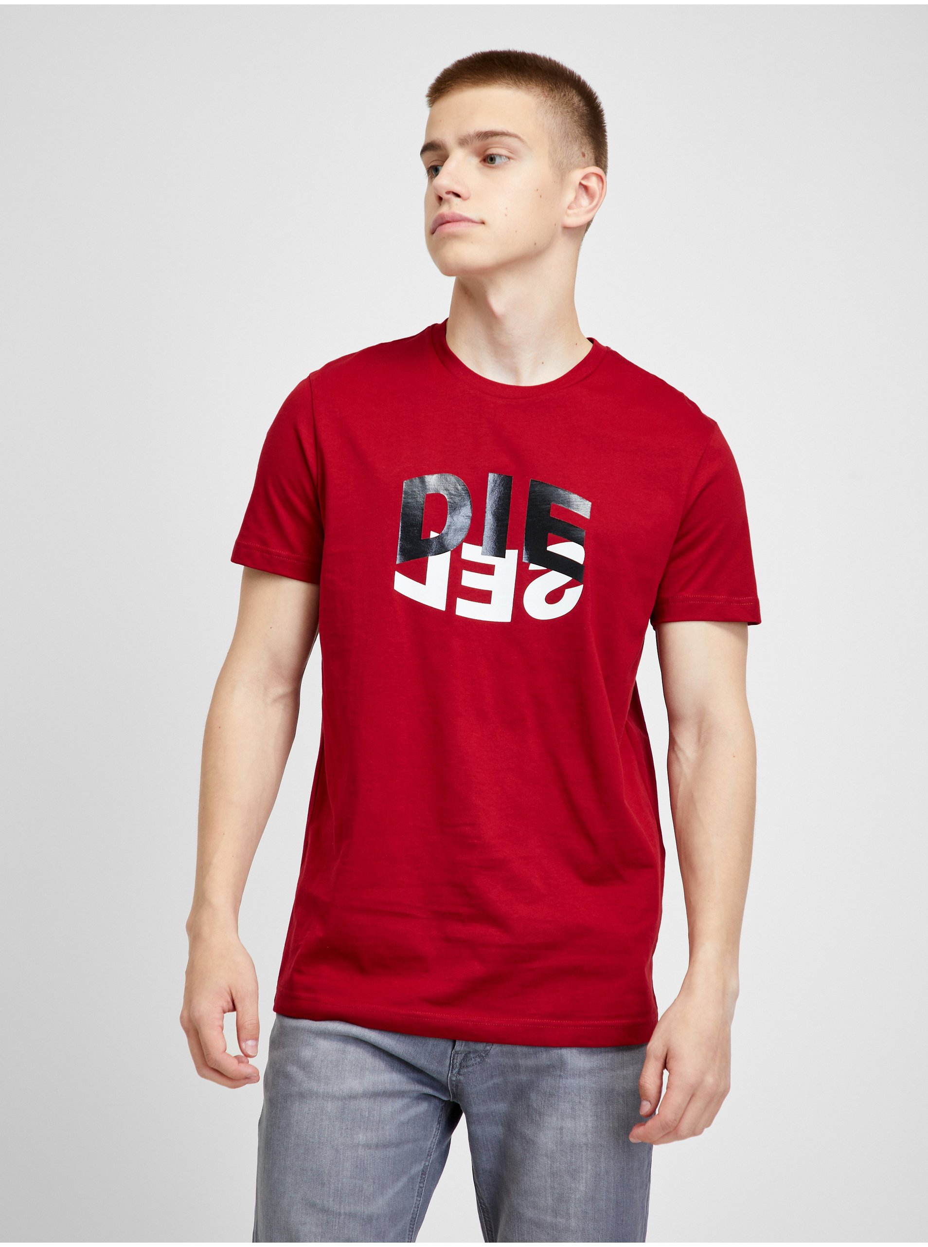 Lacno Červené pánske tričko Diesel Diegos